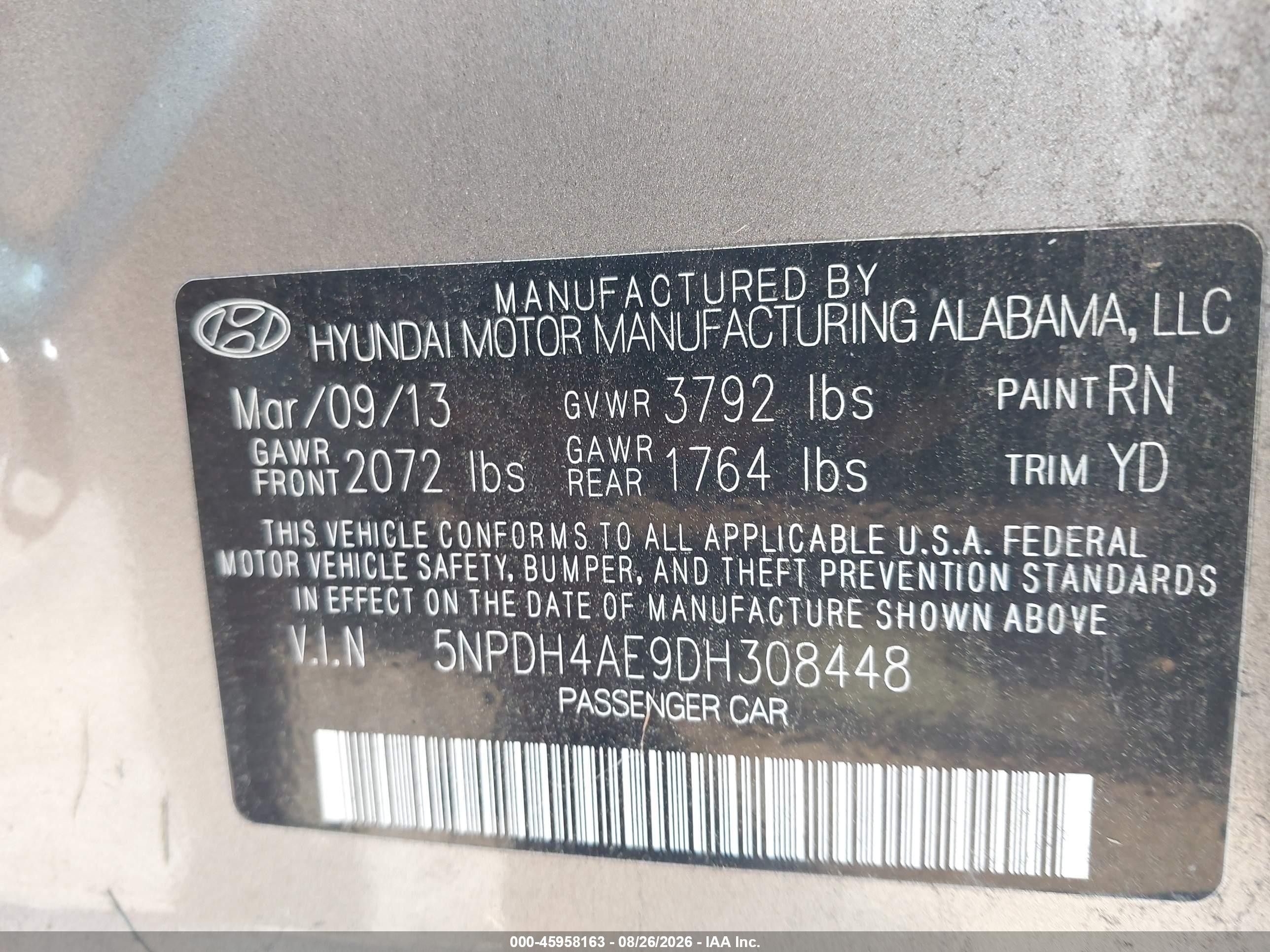 2013 Hyundai Elantra Gls Gray vin: 5NPDH4AE9DH308448