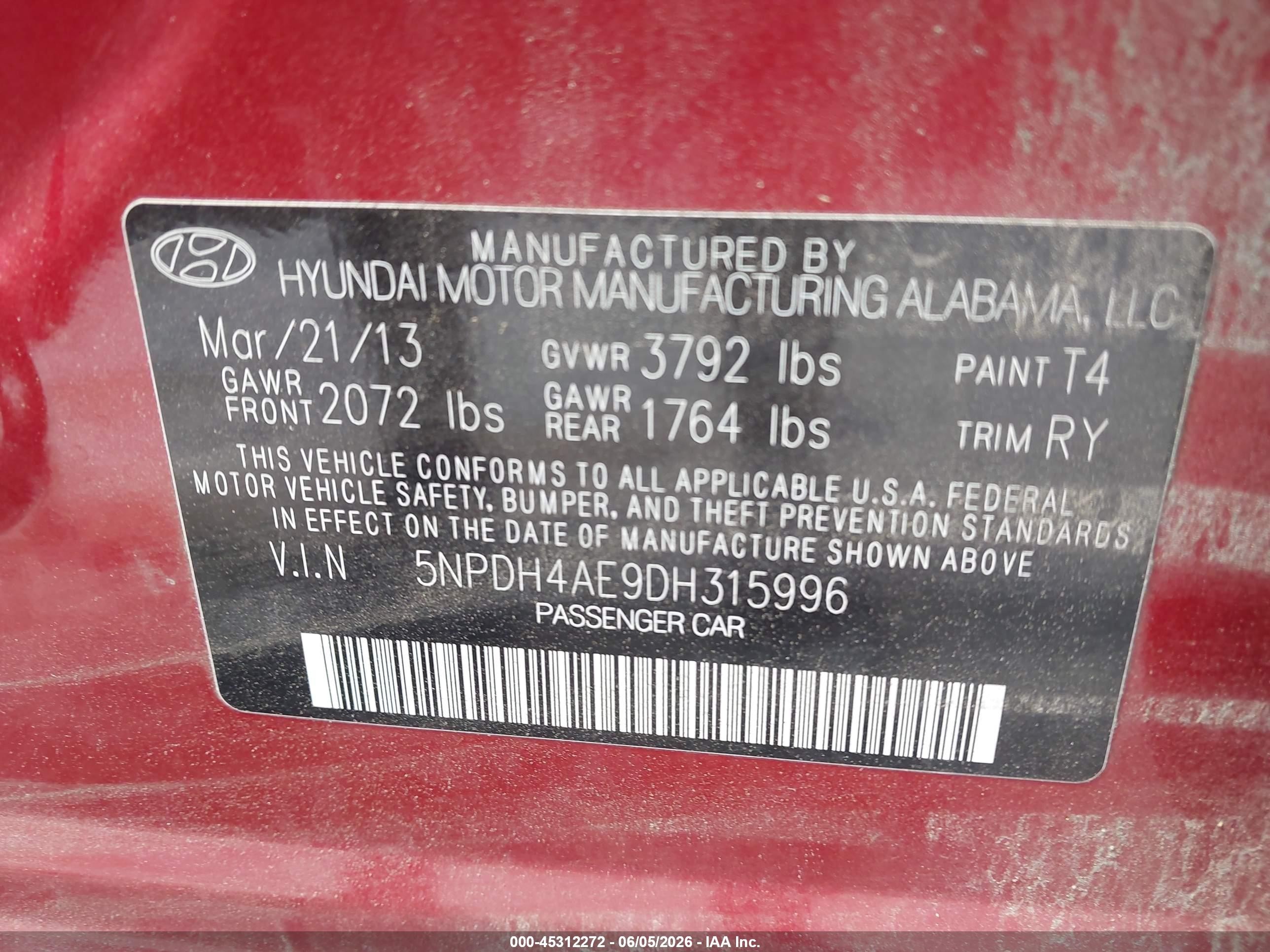 2013 Hyundai Elantra Limited Red vin: 5NPDH4AE9DH315996