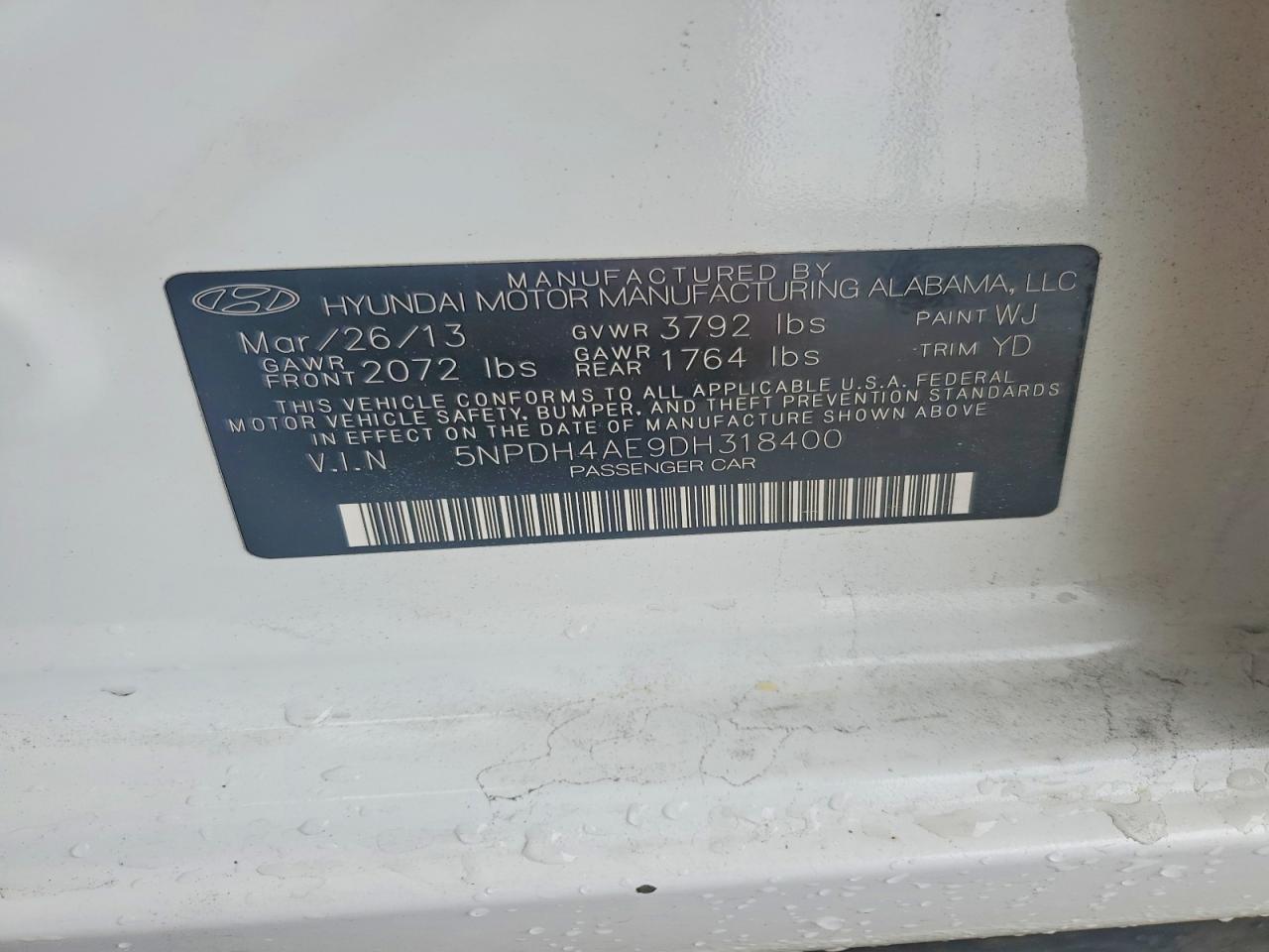 2013 Hyundai Elantra Gls White vin: 5NPDH4AE9DH318400