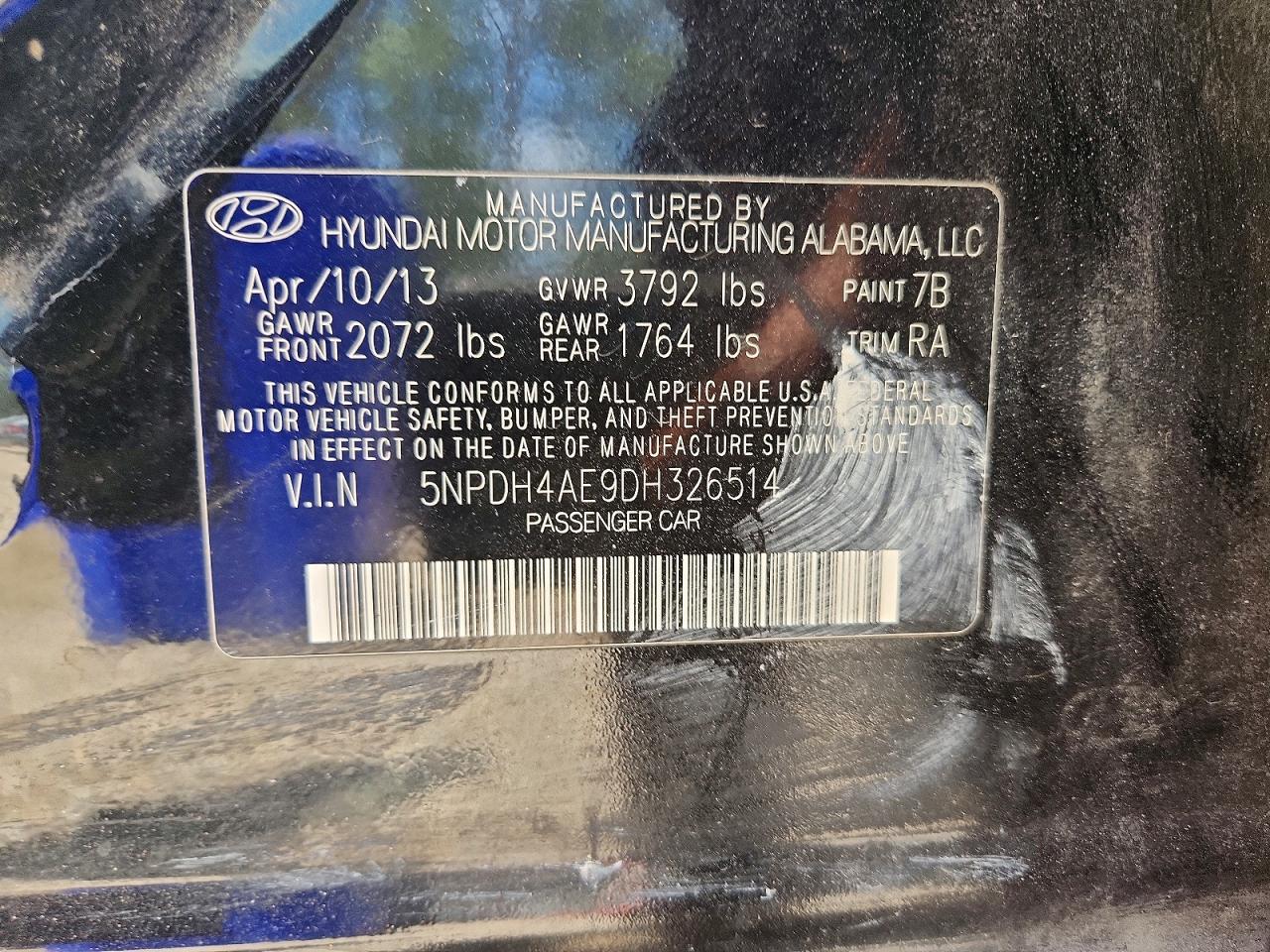 2013 Hyundai Elantra Gls Black vin: 5NPDH4AE9DH326514