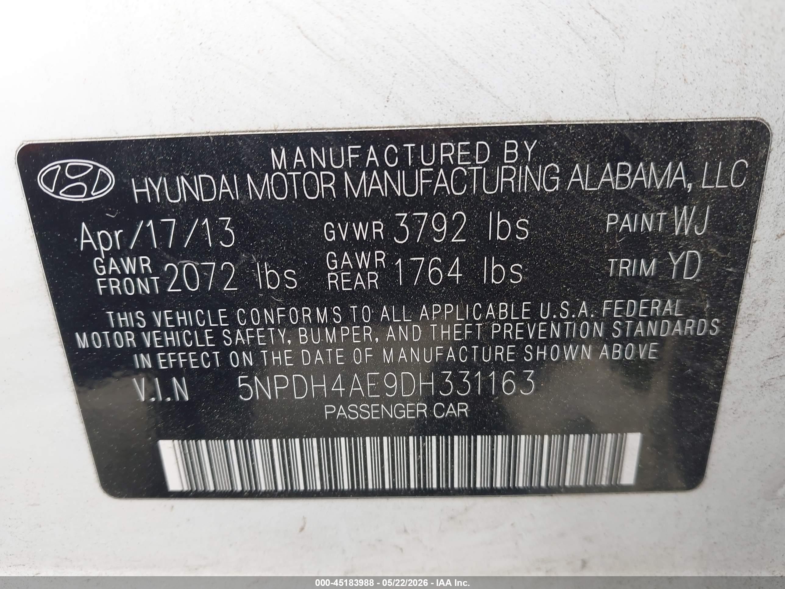 2013 Hyundai Elantra Gls White vin: 5NPDH4AE9DH331163