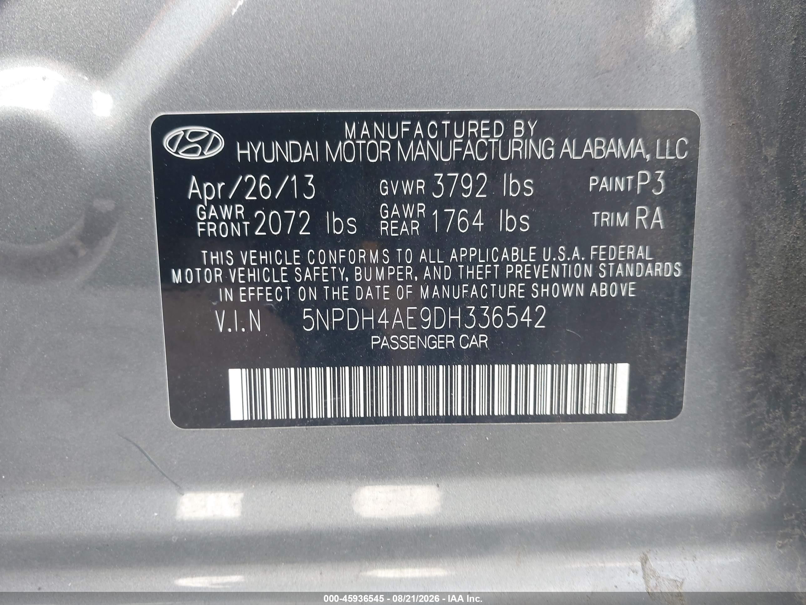 2013 Hyundai Elantra Gls Gray vin: 5NPDH4AE9DH336542
