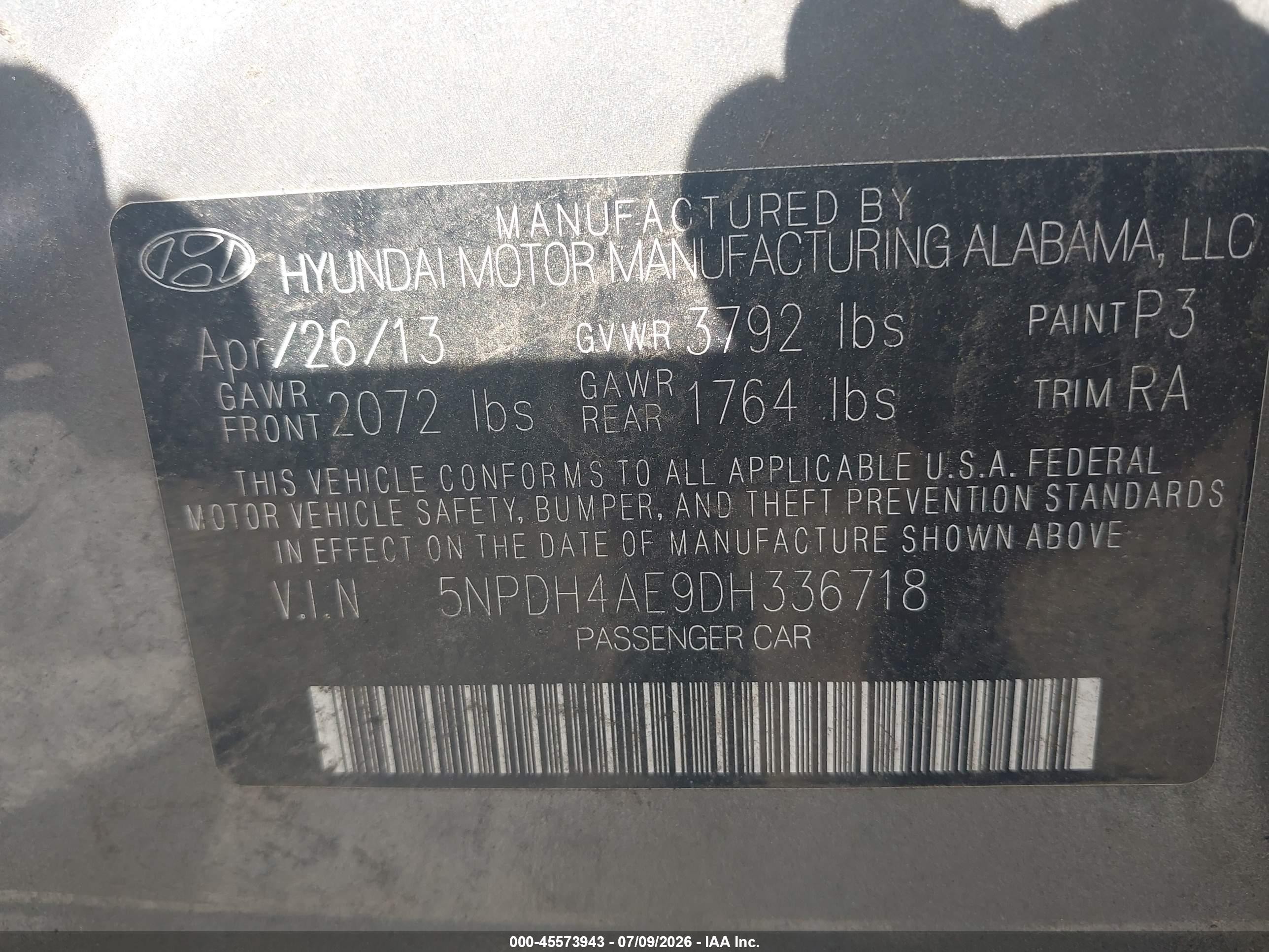 2013 Hyundai Elantra Gls Gray vin: 5NPDH4AE9DH336718