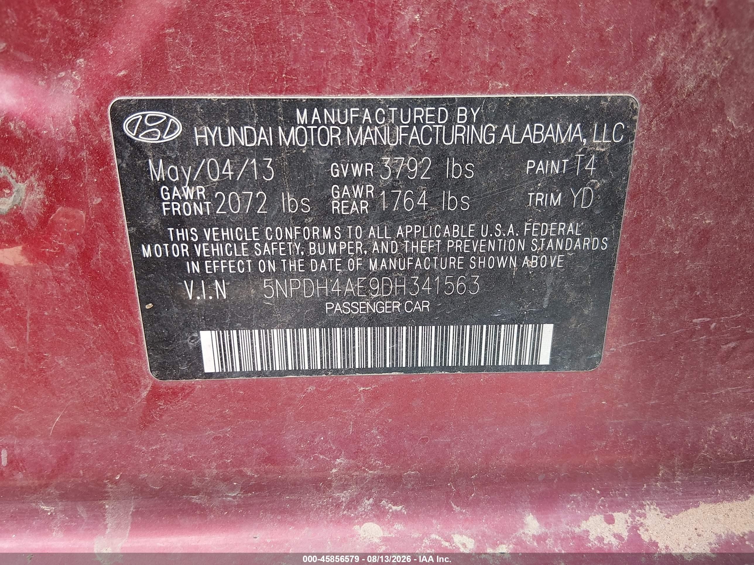 2013 Hyundai Elantra Gls Red vin: 5NPDH4AE9DH341563
