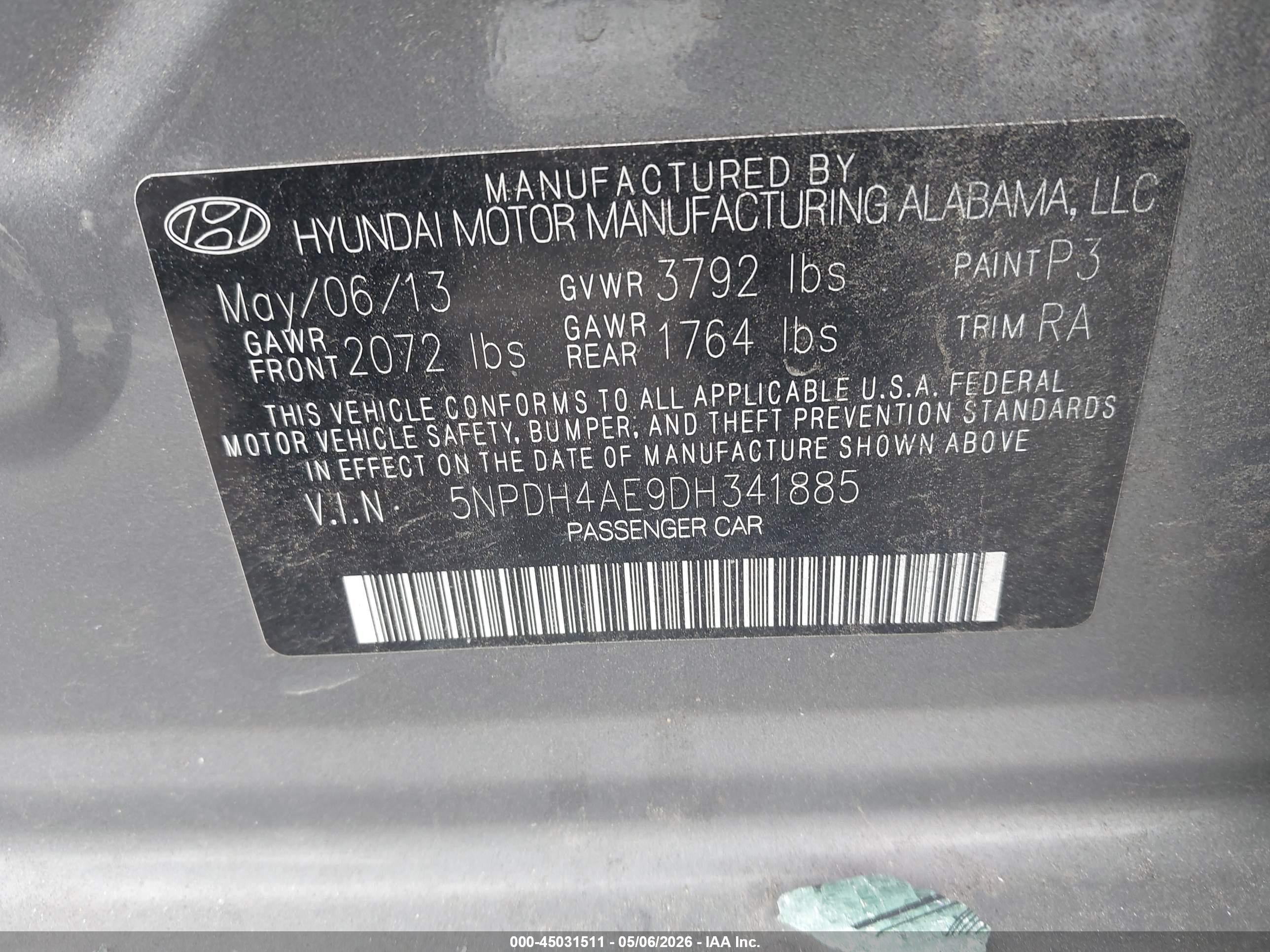 2013 Hyundai Elantra Limited Gray vin: 5NPDH4AE9DH341885