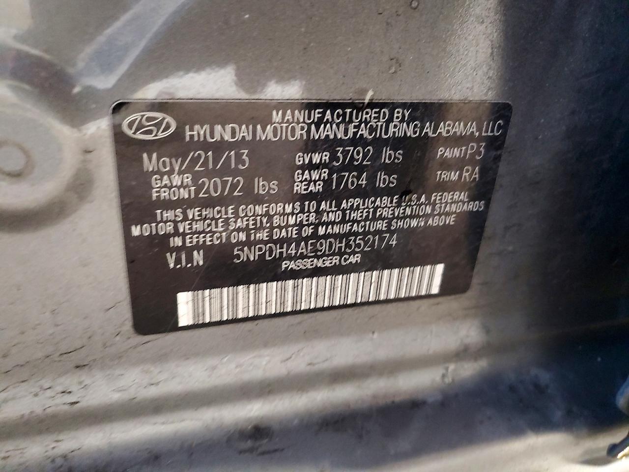 2013 Hyundai Elantra Gls Gray vin: 5NPDH4AE9DH352174