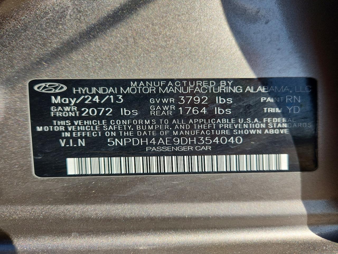 2013 Hyundai Elantra Gls Tan vin: 5NPDH4AE9DH354040