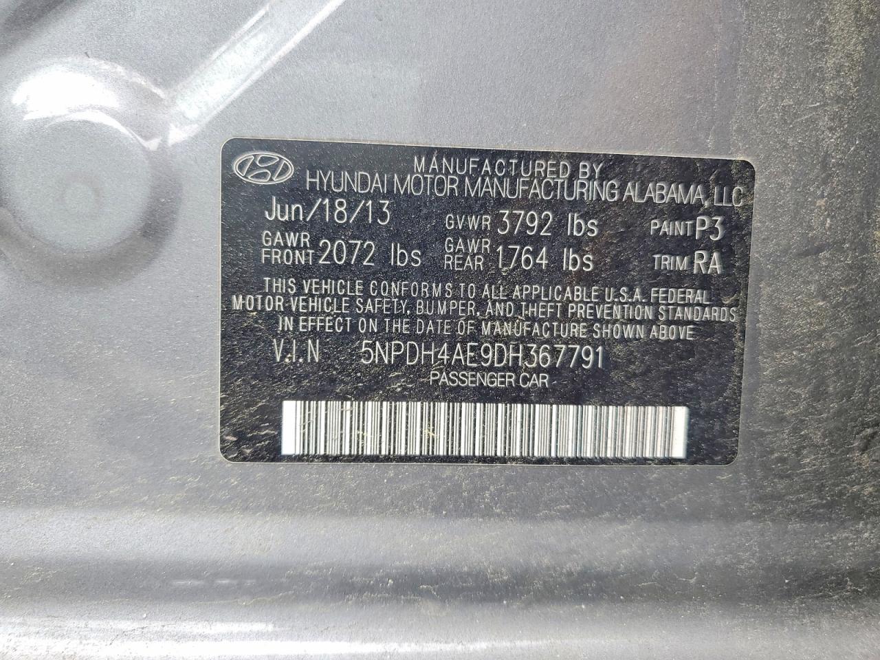 2013 Hyundai Elantra Gls Gray vin: 5NPDH4AE9DH367791