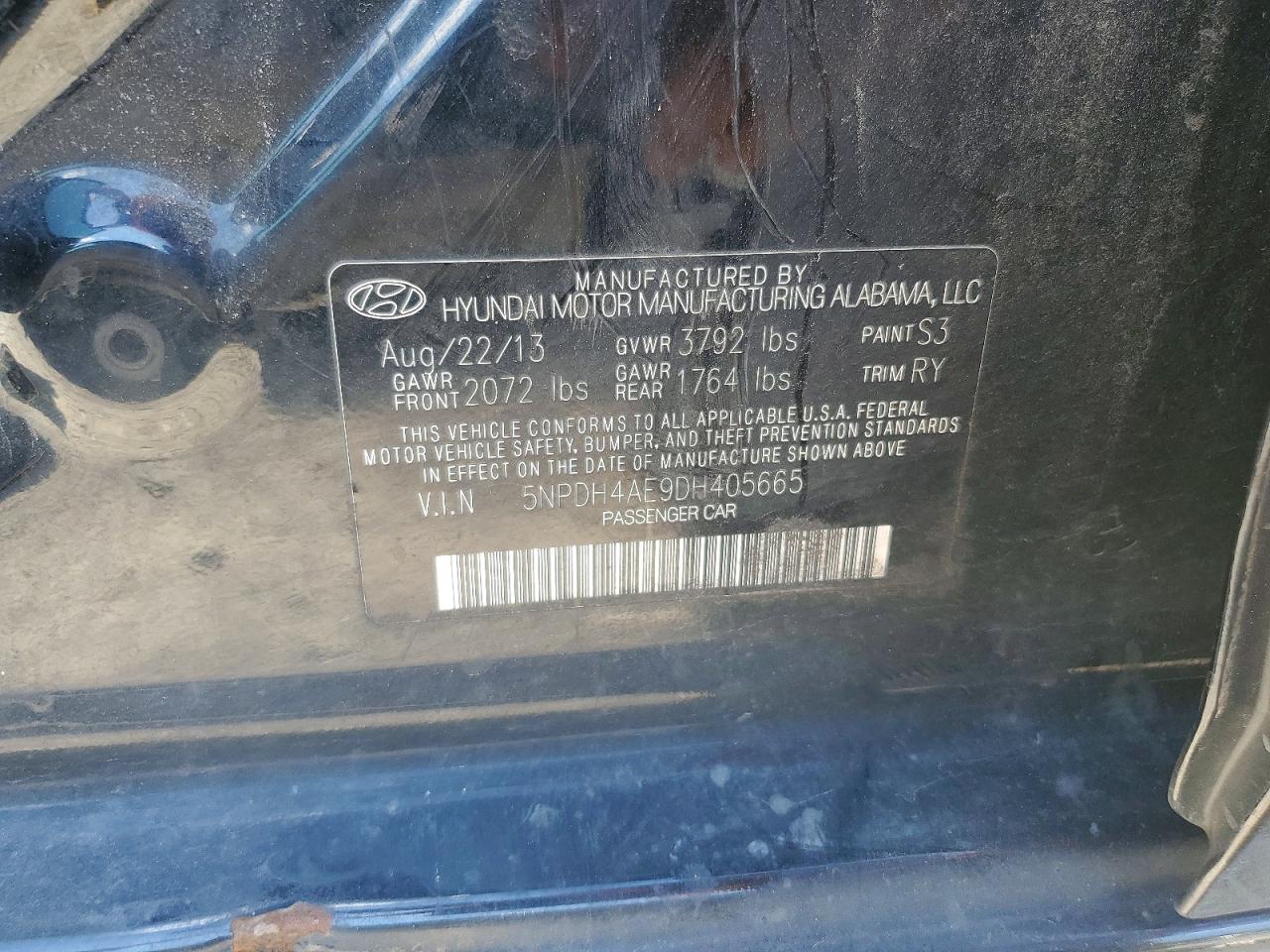 2013 Hyundai Elantra Limited Black vin: 5NPDH4AE9DH405665