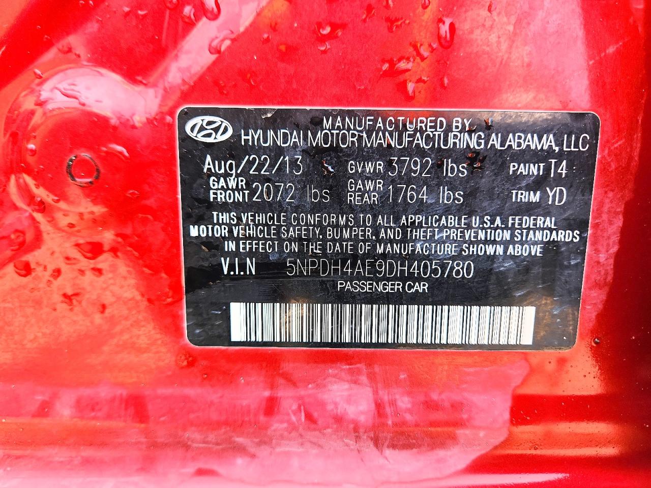 2013 Hyundai Elantra Gls Red vin: 5NPDH4AE9DH405780