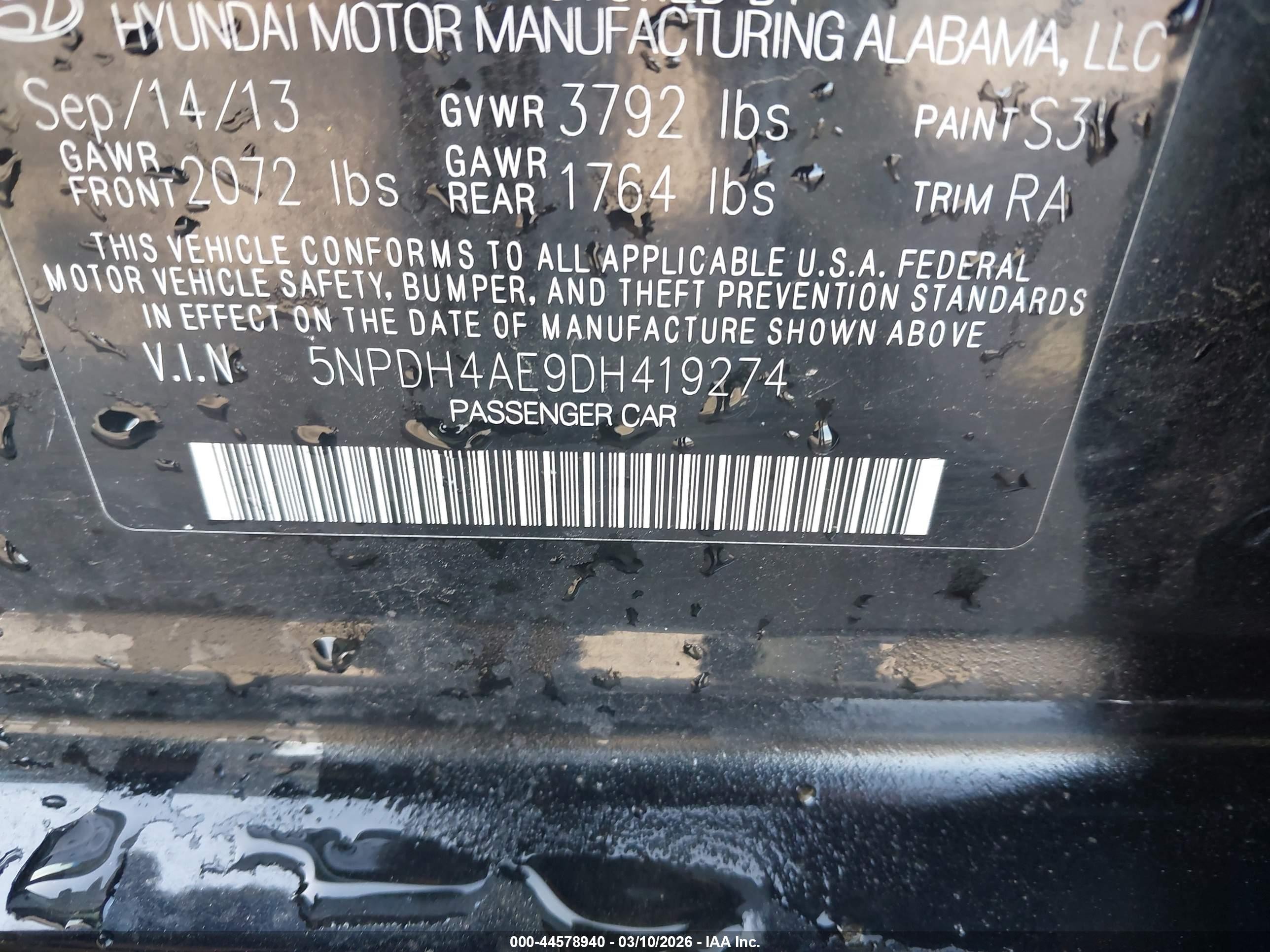 2013 Hyundai Elantra Gls Black vin: 5NPDH4AE9DH419274