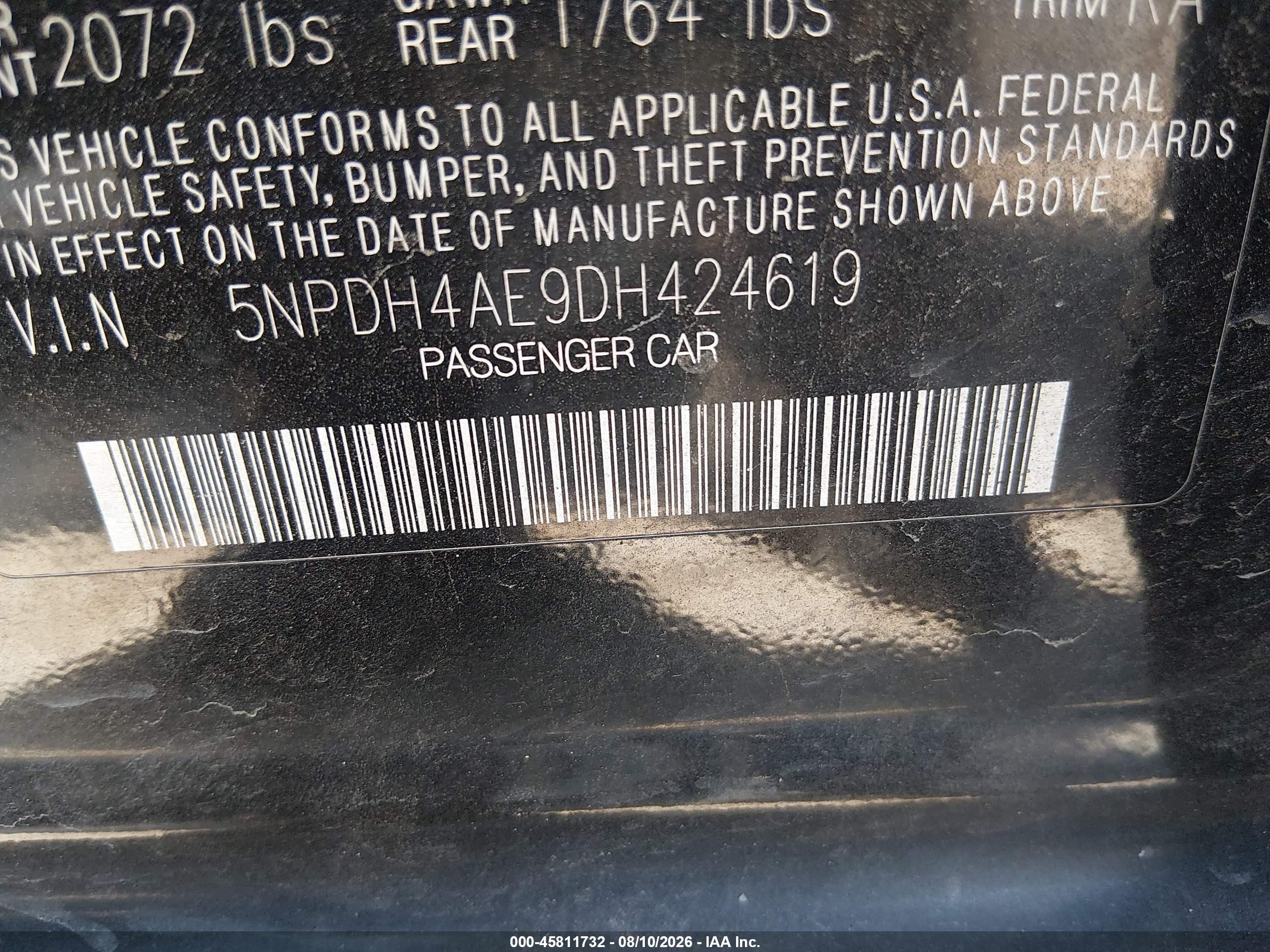 2013 Hyundai Elantra Gls Black vin: 5NPDH4AE9DH424619