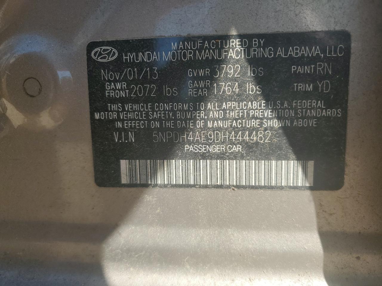 2013 Hyundai Elantra Gls   Tan vin: 5NPDH4AE9DH444482