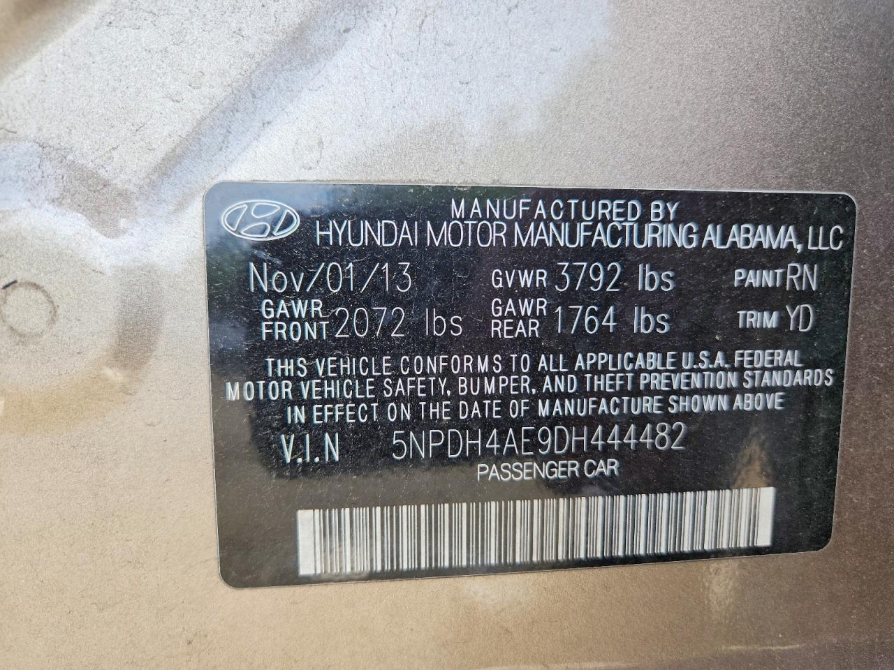 2013 Hyundai Elantra Gls Tan vin: 5NPDH4AE9DH444482