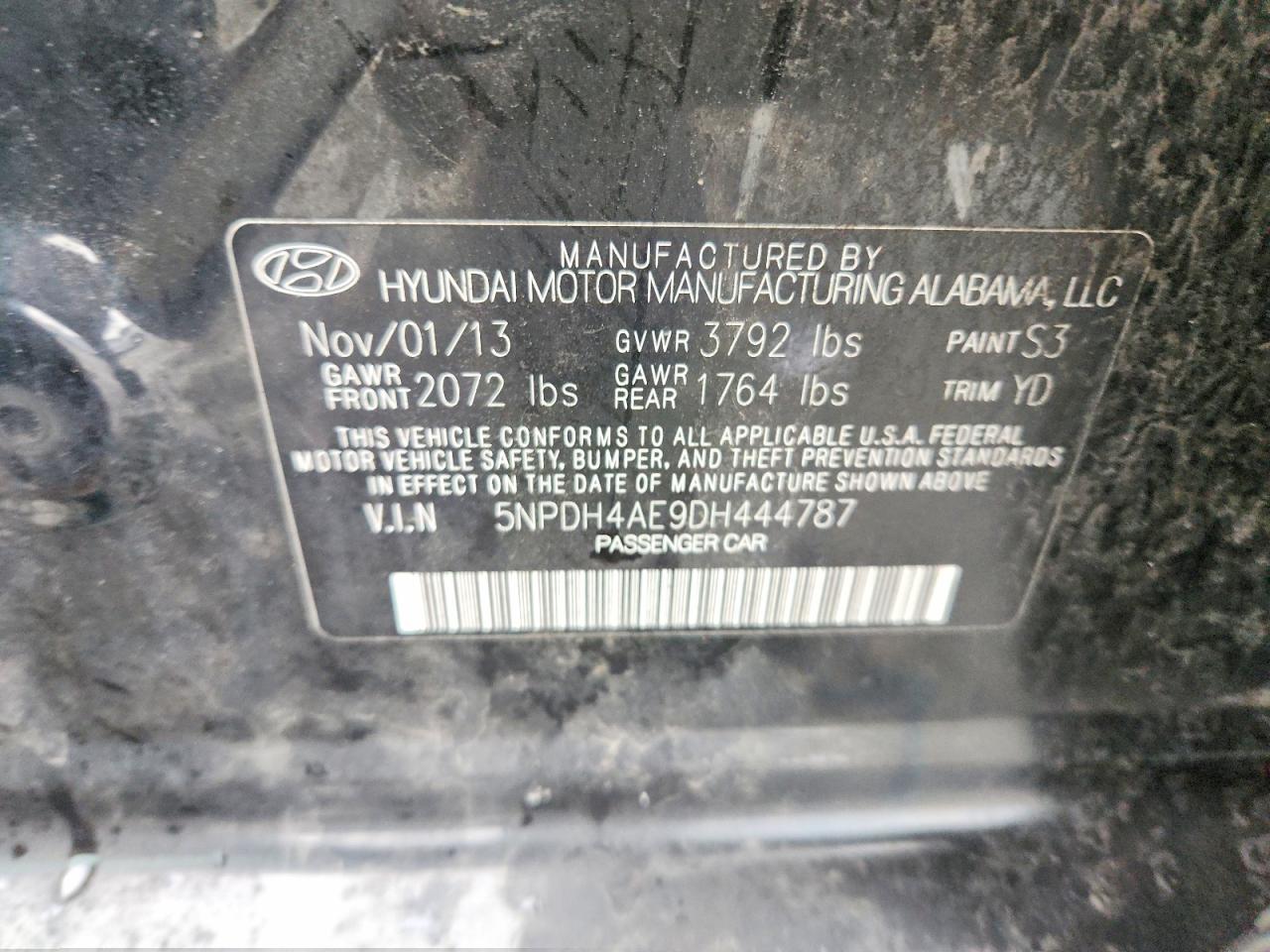 2013 Hyundai Elantra Gls Black vin: 5NPDH4AE9DH444787