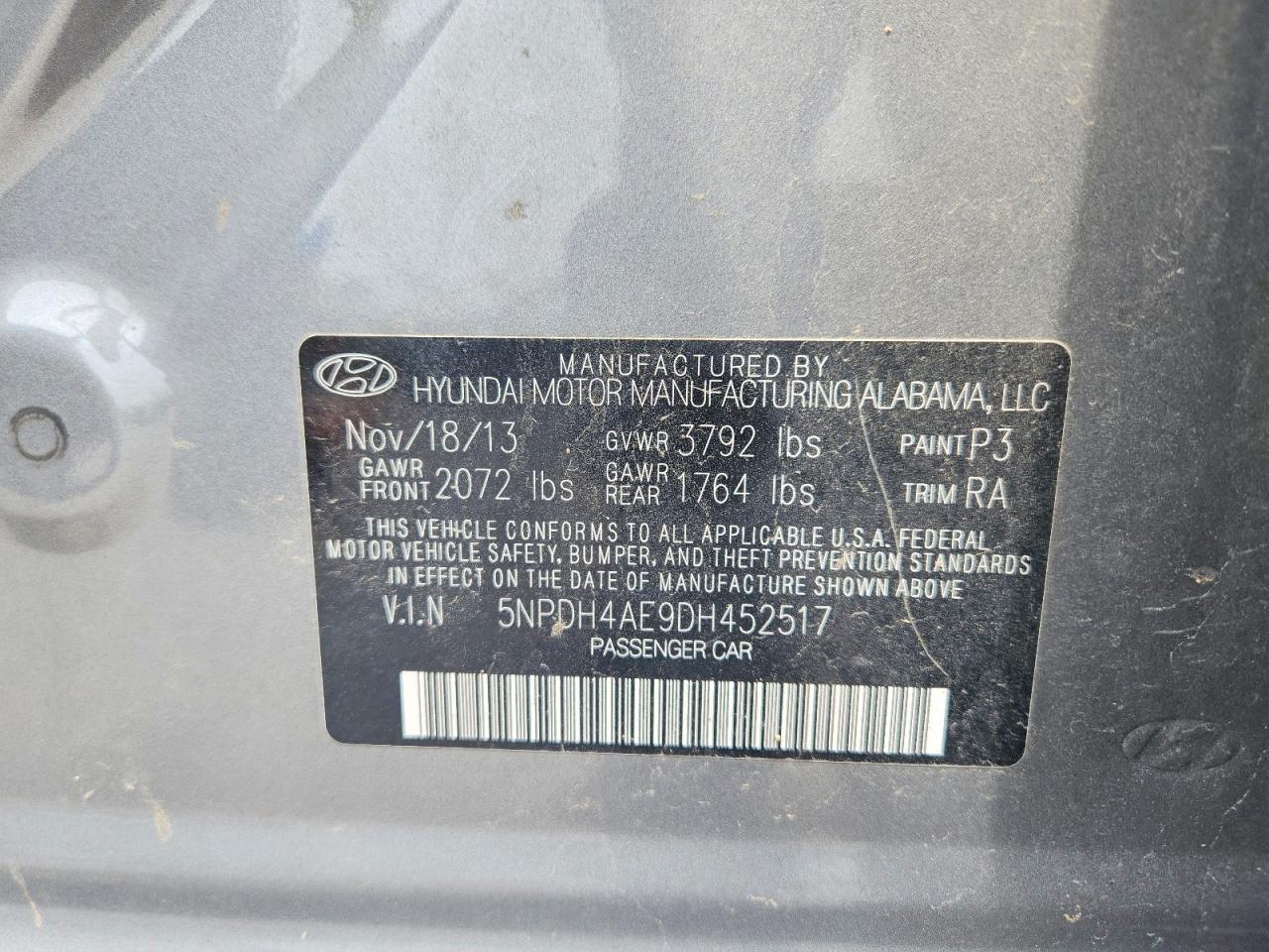 2013 Hyundai Elantra Gls Серый vin: 5NPDH4AE9DH452517