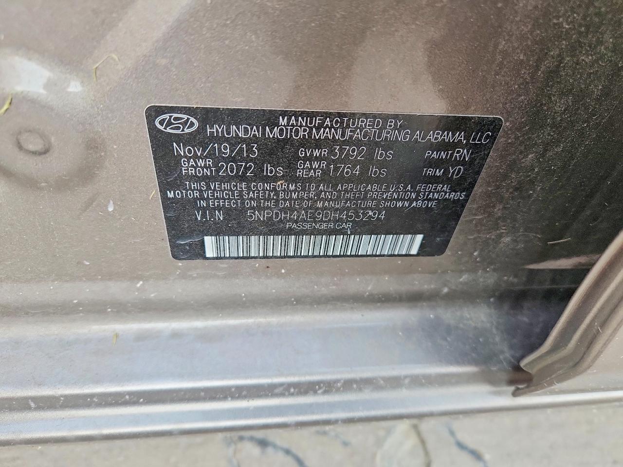 2013 Hyundai Elantra Limited Серый vin: 5NPDH4AE9DH453294