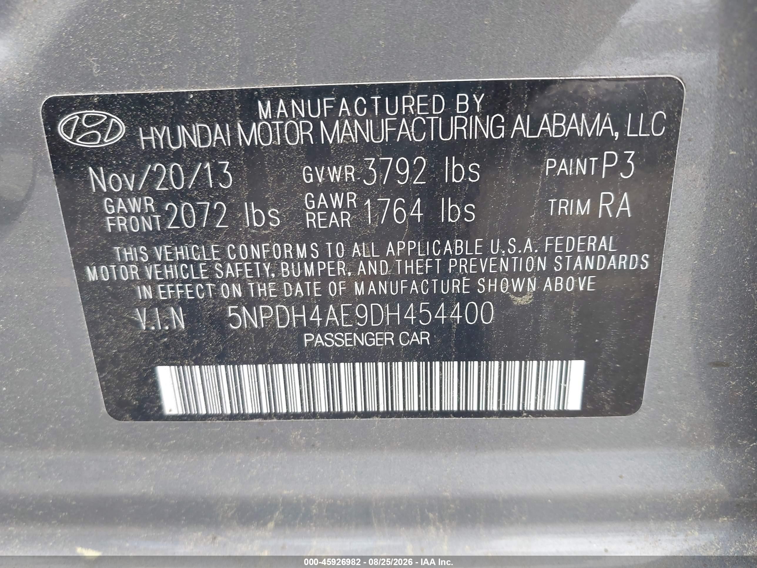 2013 Hyundai Elantra Limited Gray vin: 5NPDH4AE9DH454400