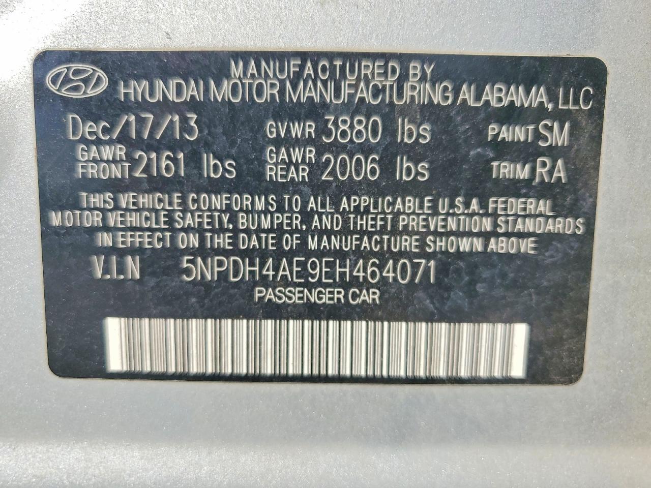 2014 Hyundai Elantra Se Silver vin: 5NPDH4AE9EH464071