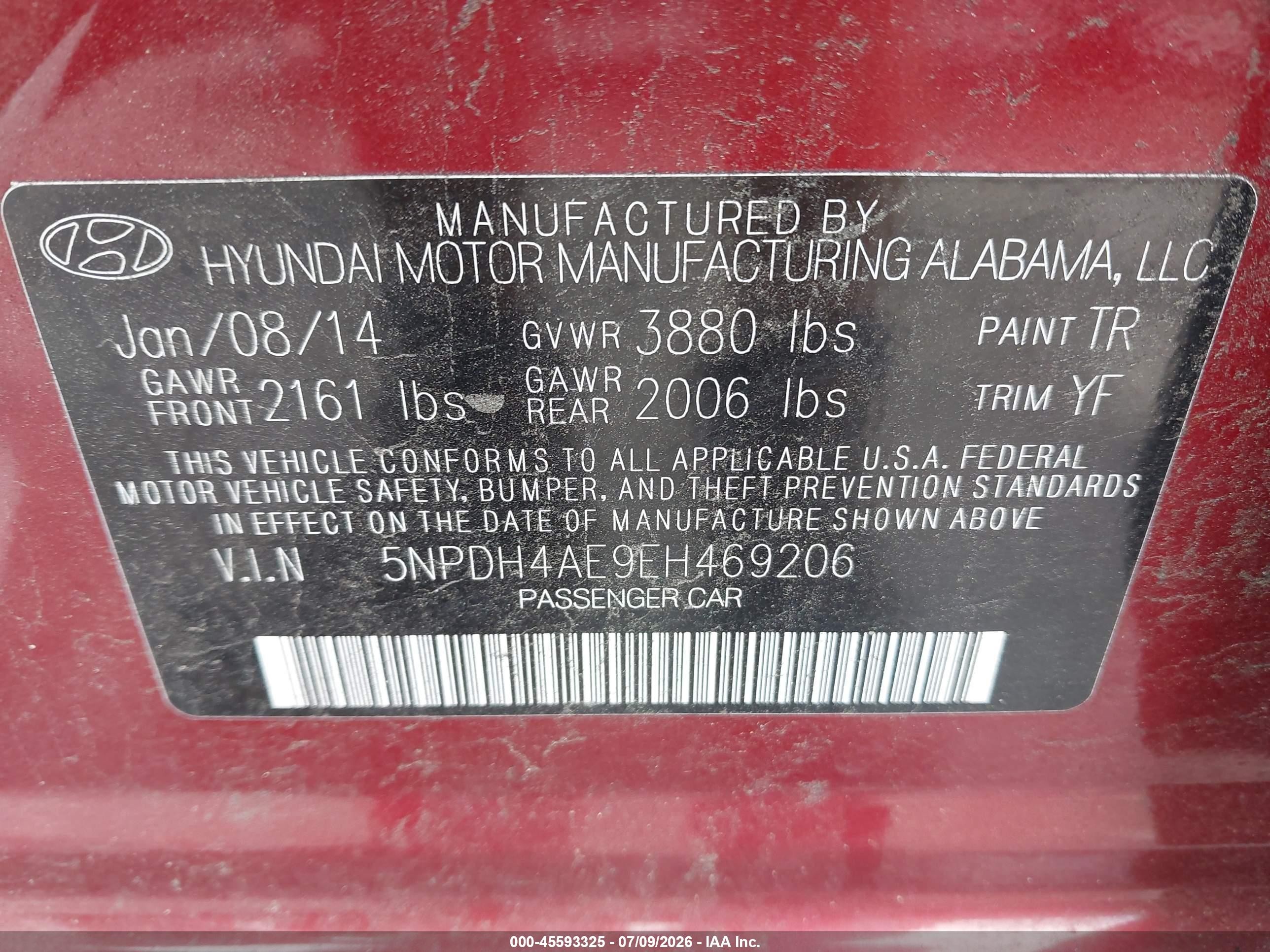 2014 Hyundai Elantra Se Red vin: 5NPDH4AE9EH469206