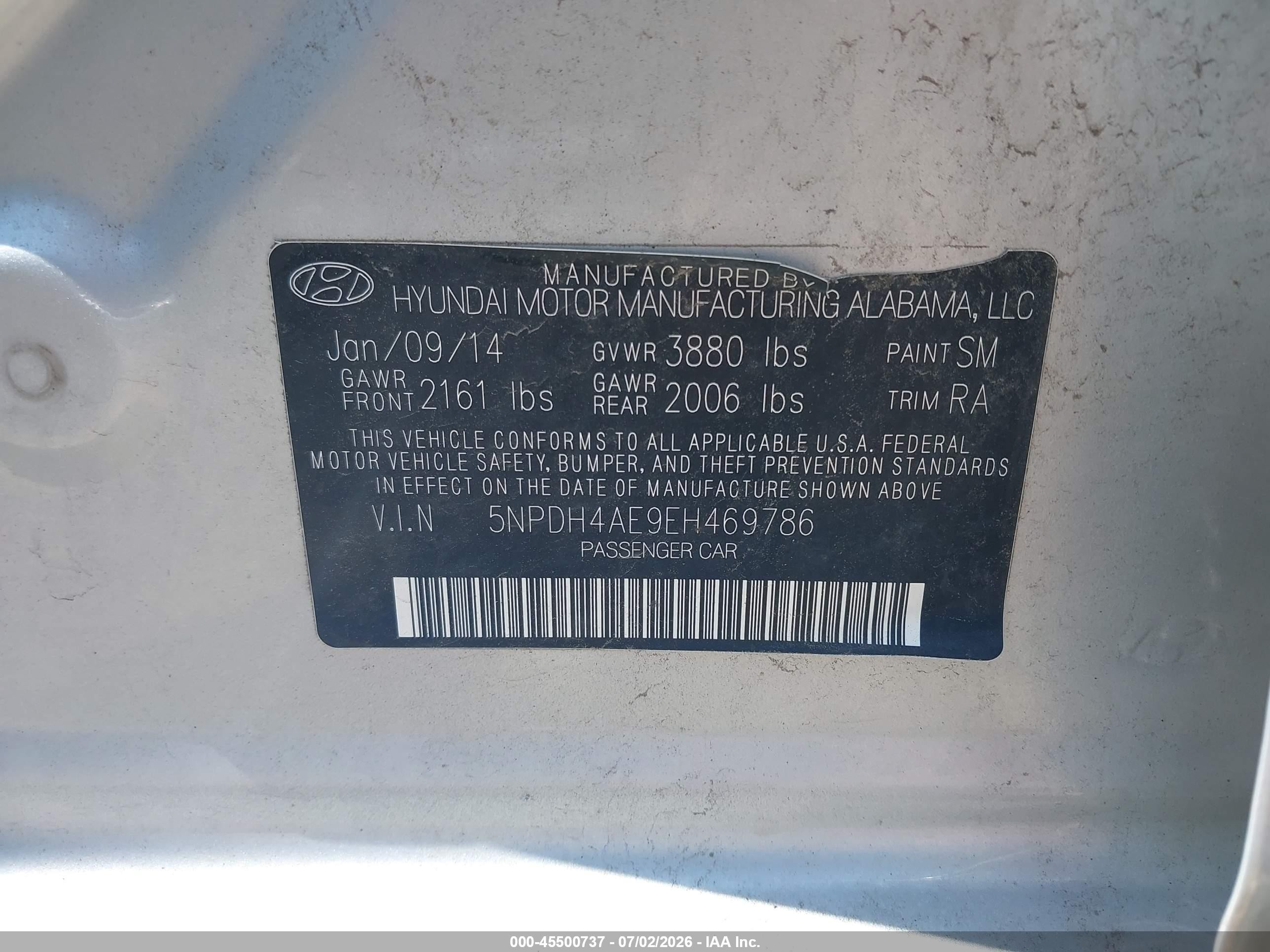 2014 Hyundai Elantra Se Silver vin: 5NPDH4AE9EH469786