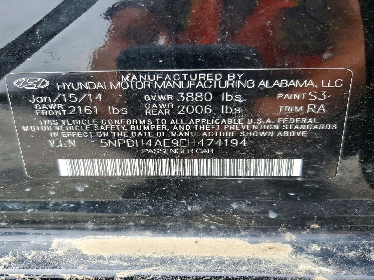2014 Hyundai Elantra Gls(middle) Black vin: 5NPDH4AE9EH474194