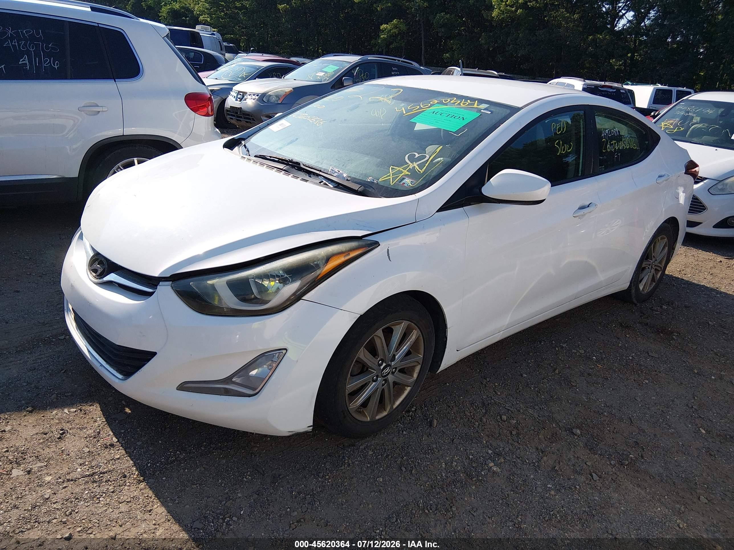 2014 Hyundai Elantra Se White vin: 5NPDH4AE9EH478357