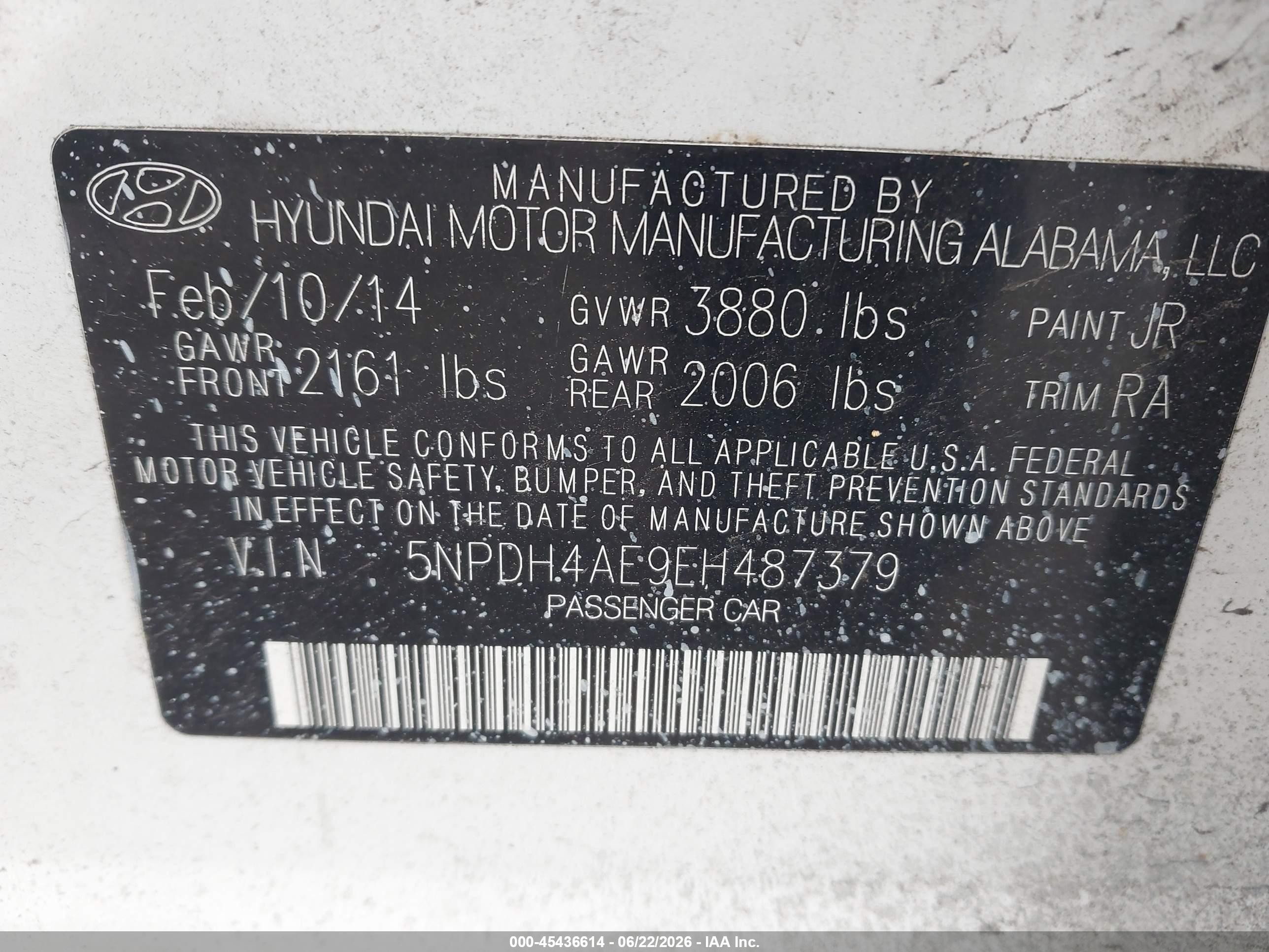 2014 Hyundai Elantra Se White vin: 5NPDH4AE9EH487379