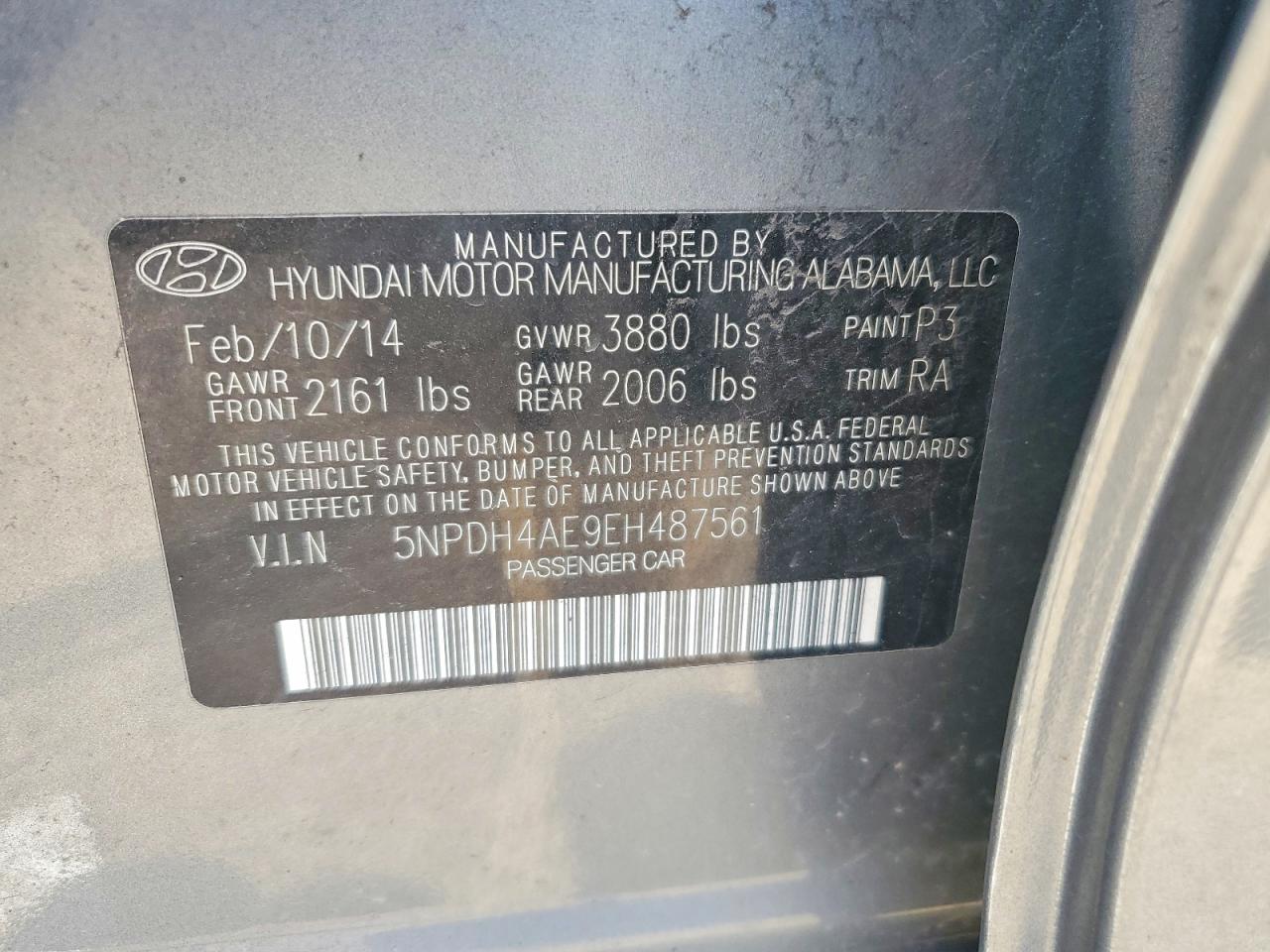 2014 Hyundai Elantra Limited Gray vin: 5NPDH4AE9EH487561