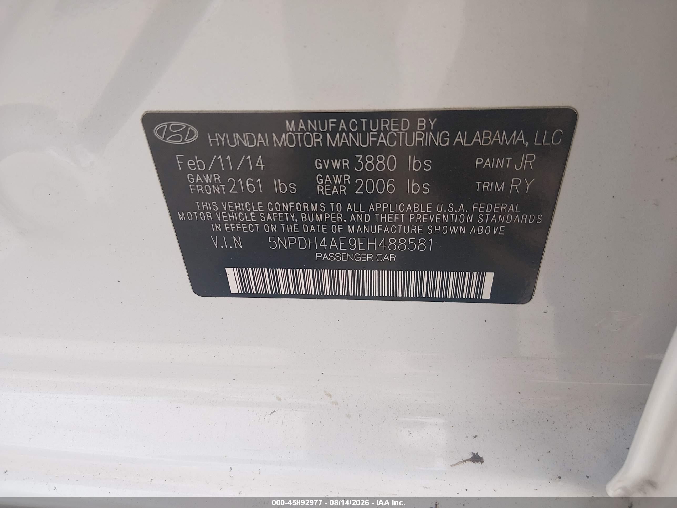 2014 Hyundai Elantra Limited White vin: 5NPDH4AE9EH488581