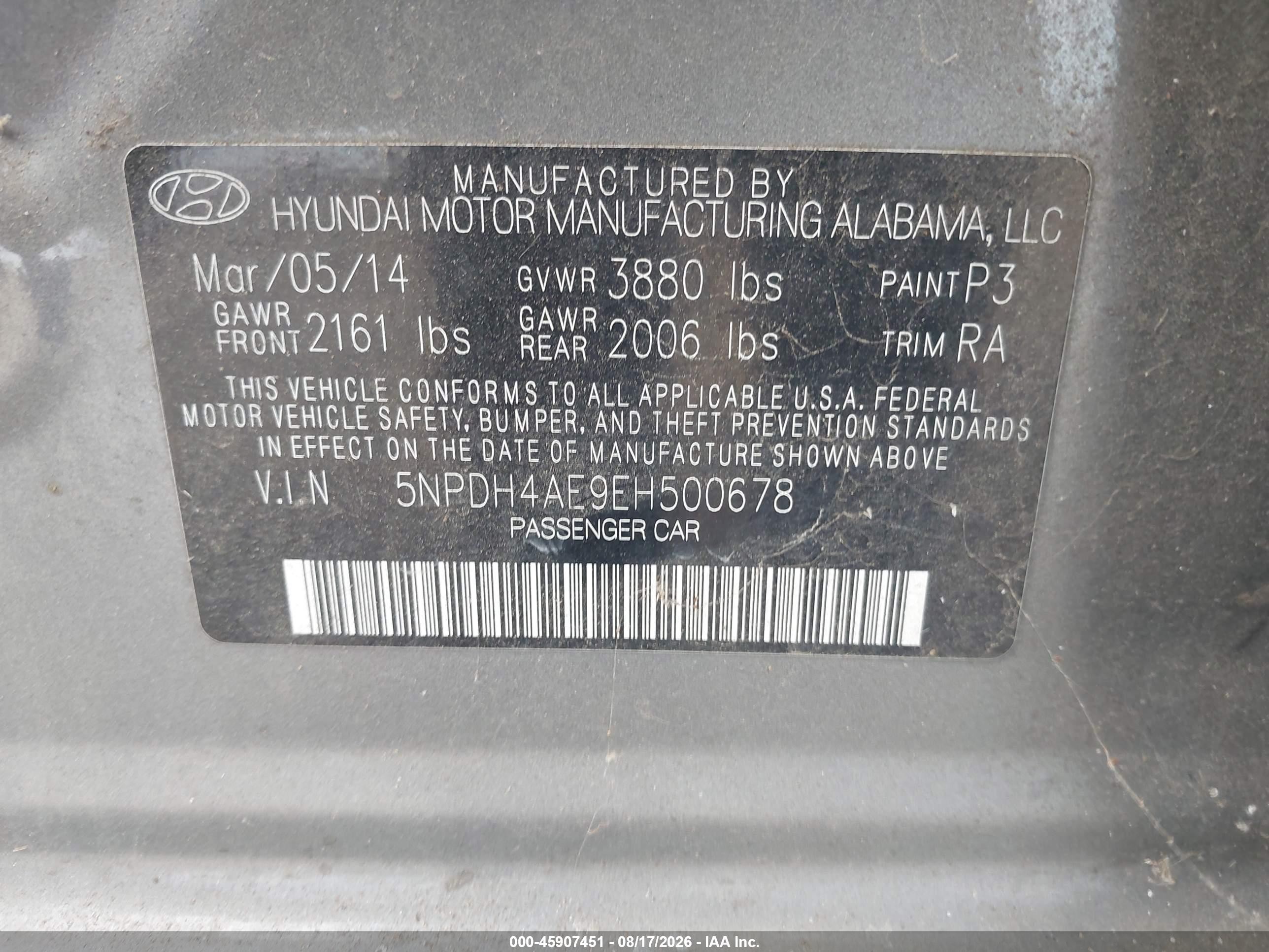 2014 Hyundai Elantra Se Gray vin: 5NPDH4AE9EH500678