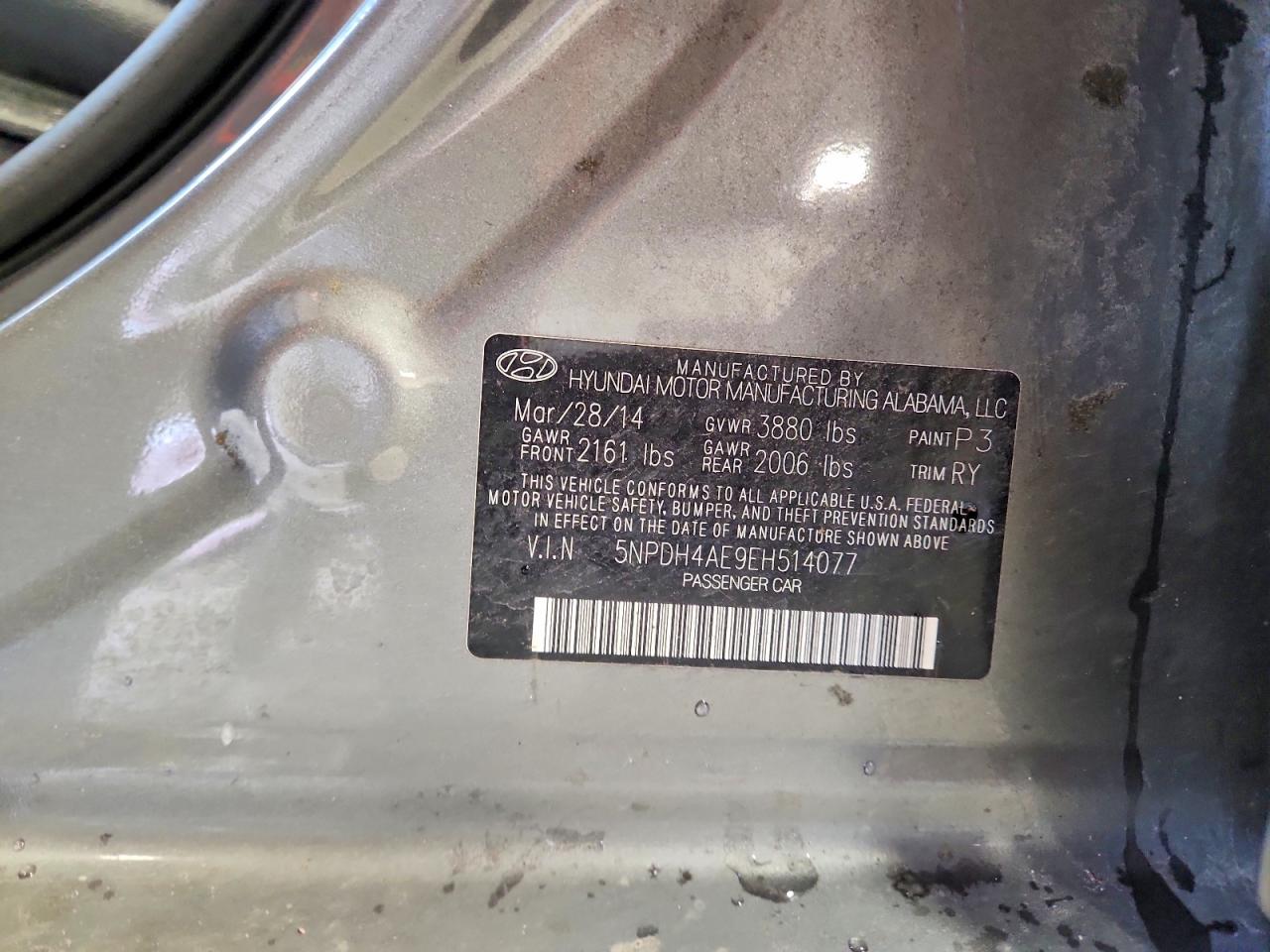 2014 Hyundai Elantra Limited Gray vin: 5NPDH4AE9EH514077