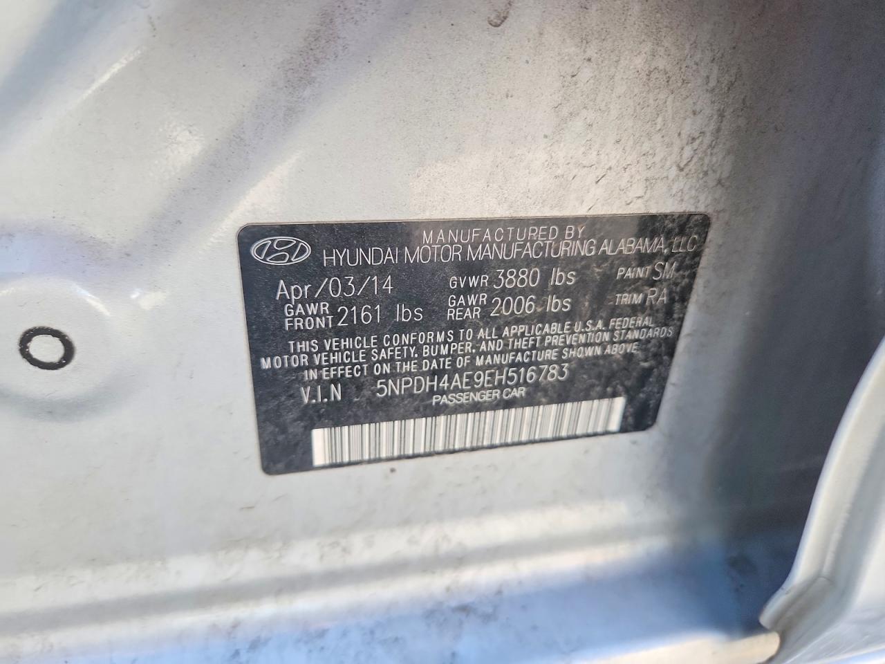 2014 Hyundai Elantra Se Silver vin: 5NPDH4AE9EH516783