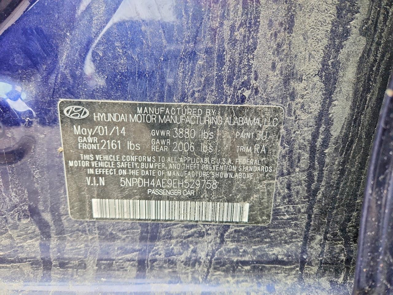 2014 Hyundai Elantra Se Blue vin: 5NPDH4AE9EH529758