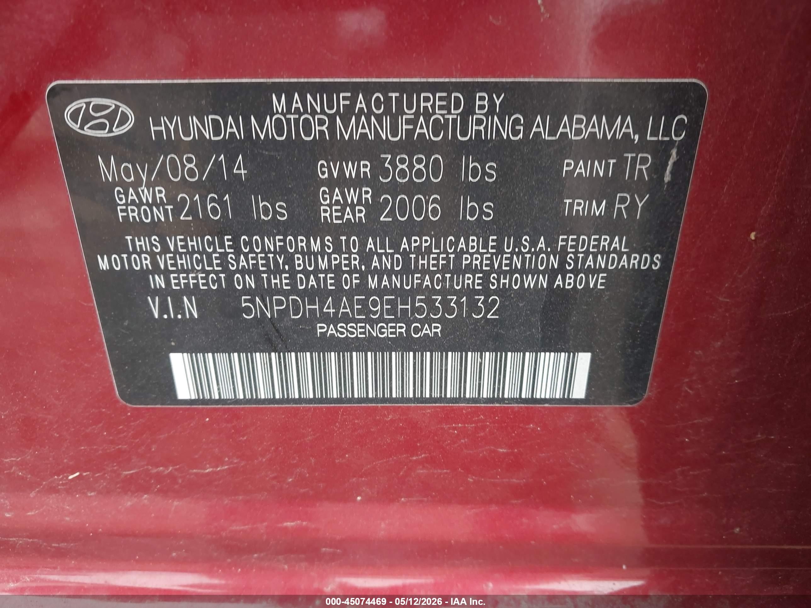 2014 Hyundai Elantra Limited Red vin: 5NPDH4AE9EH533132