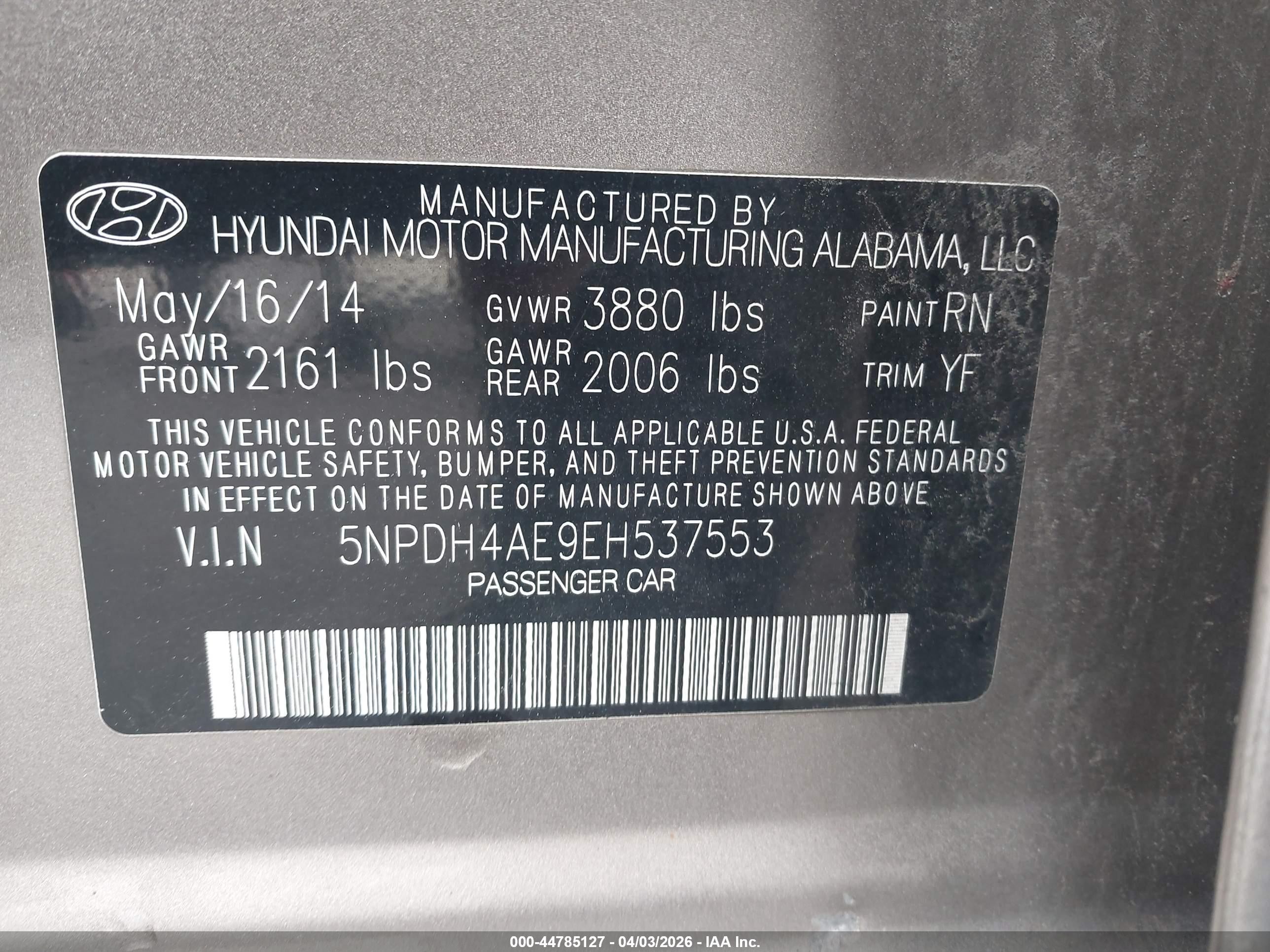 2014 Hyundai Elantra Se Tan vin: 5NPDH4AE9EH537553