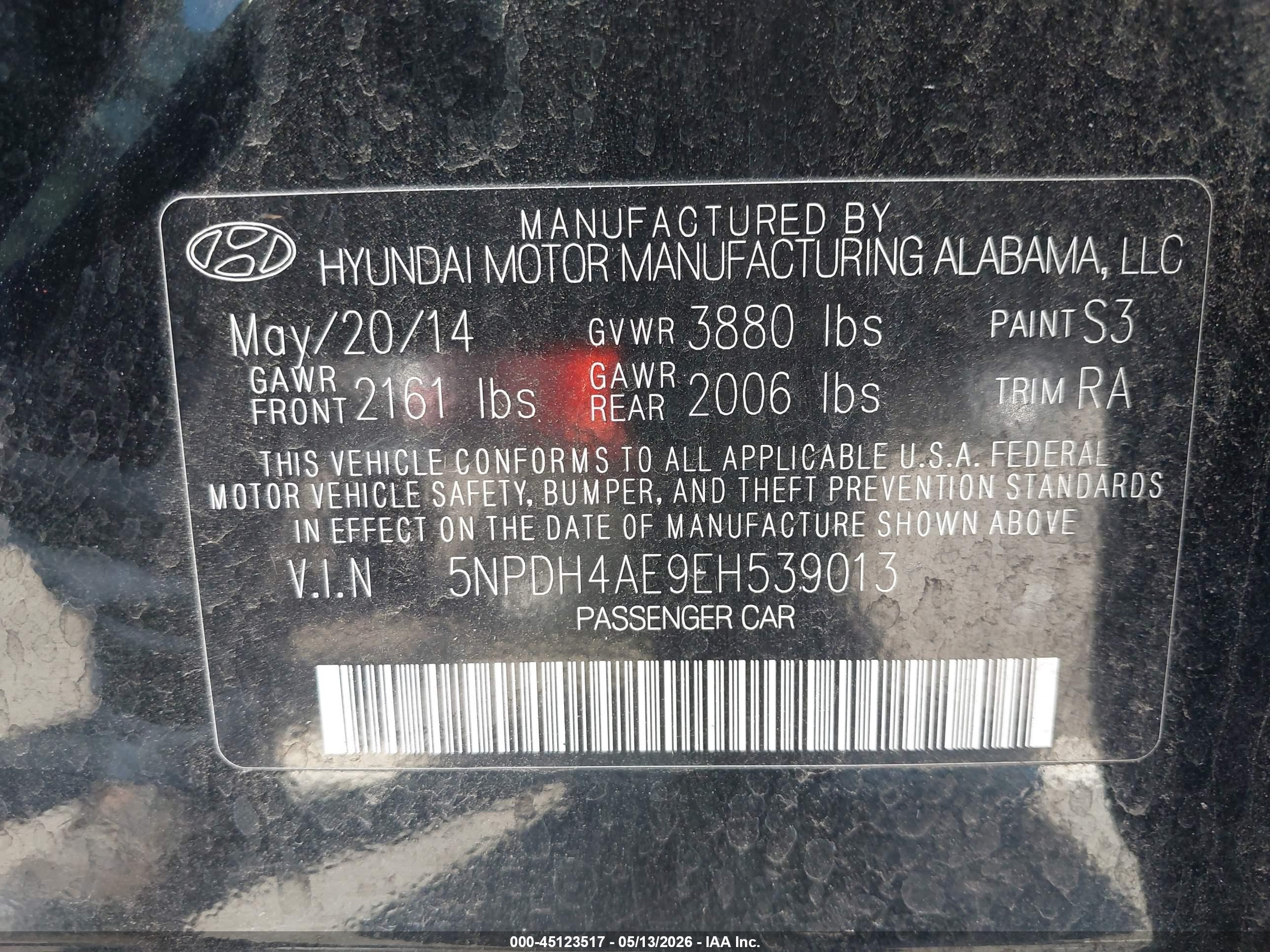 2014 Hyundai Elantra Se Black vin: 5NPDH4AE9EH539013