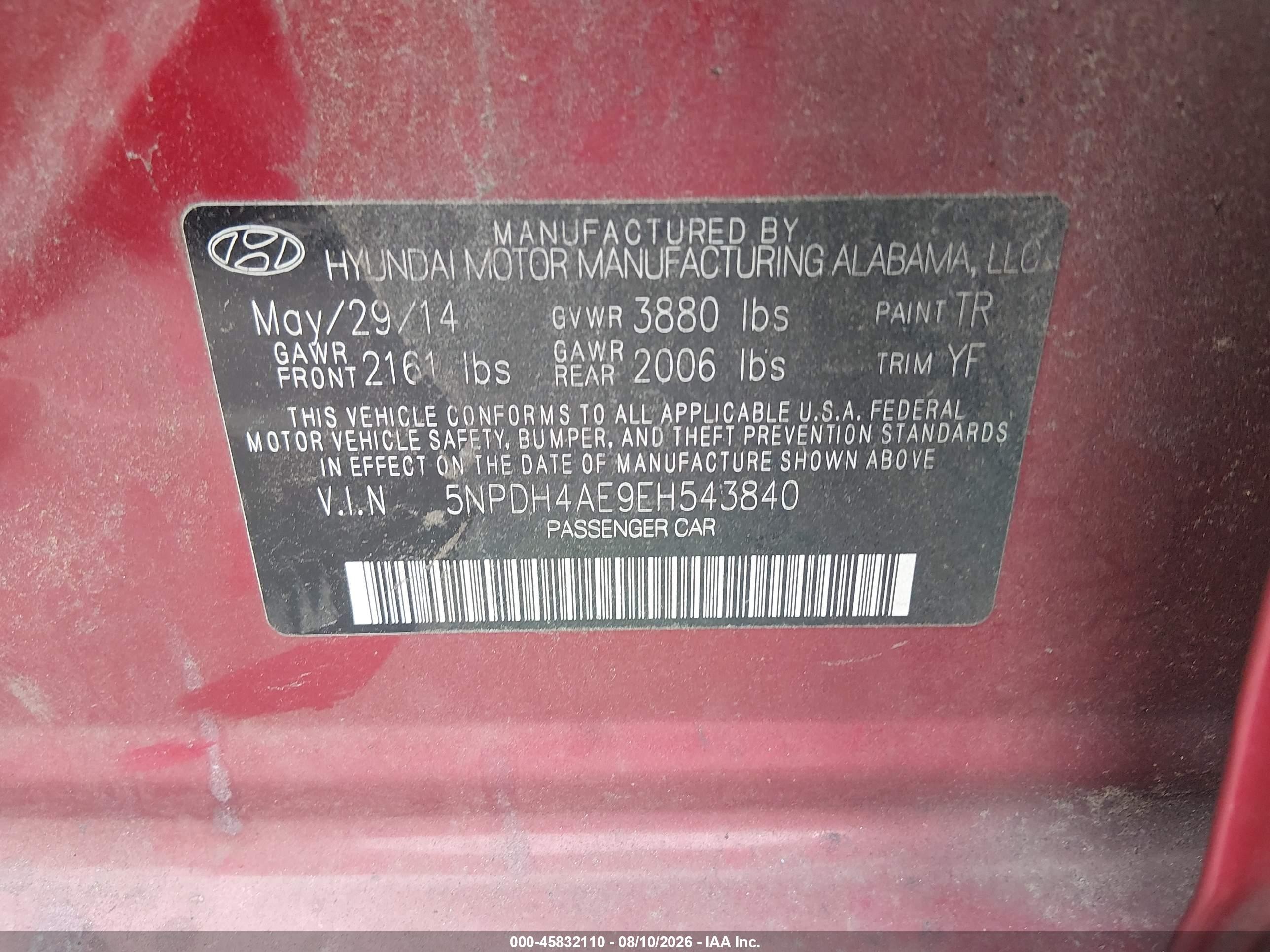 2014 Hyundai Elantra Se Red vin: 5NPDH4AE9EH543840