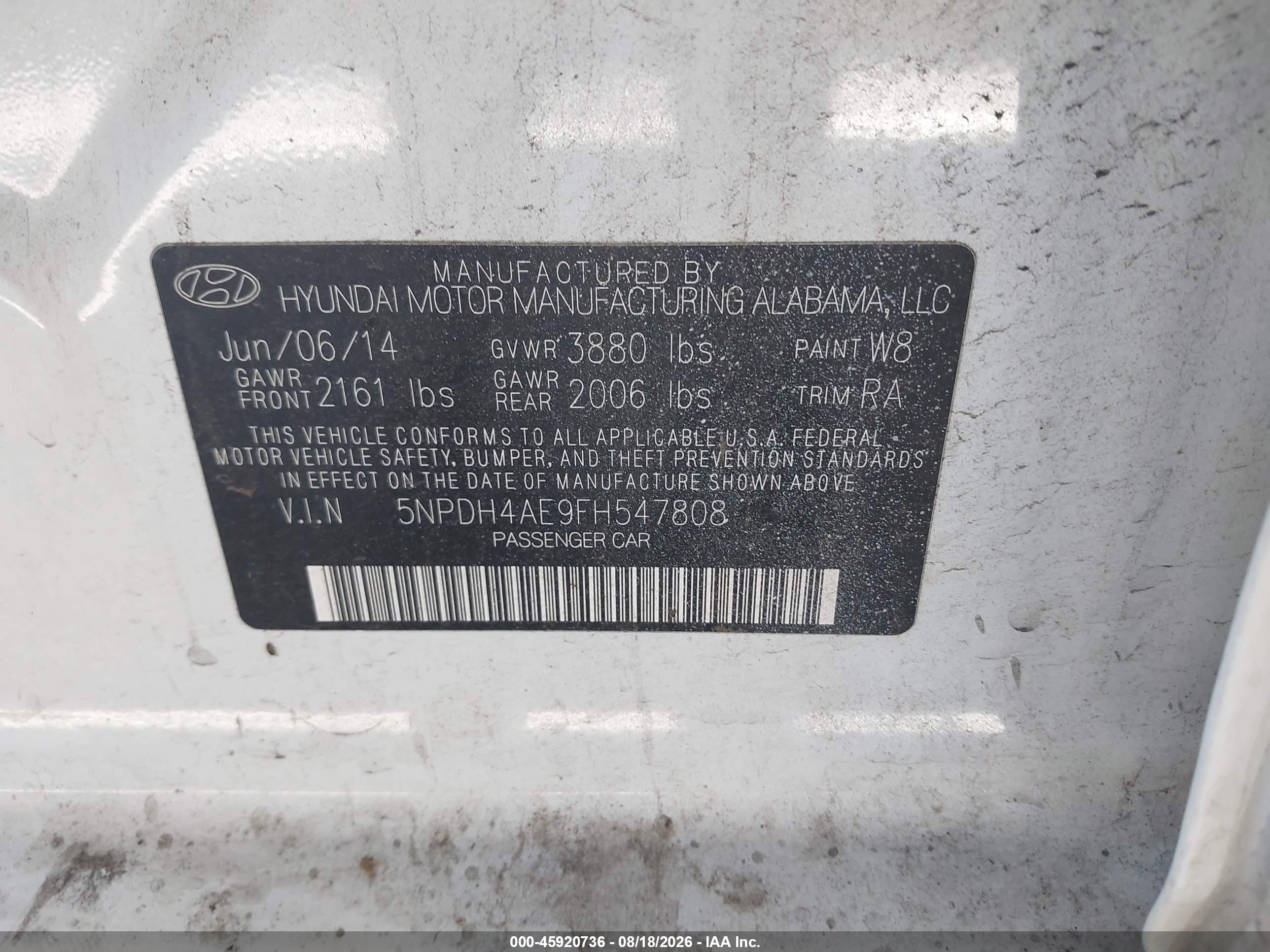 2015 Hyundai Elantra Se White vin: 5NPDH4AE9FH547808