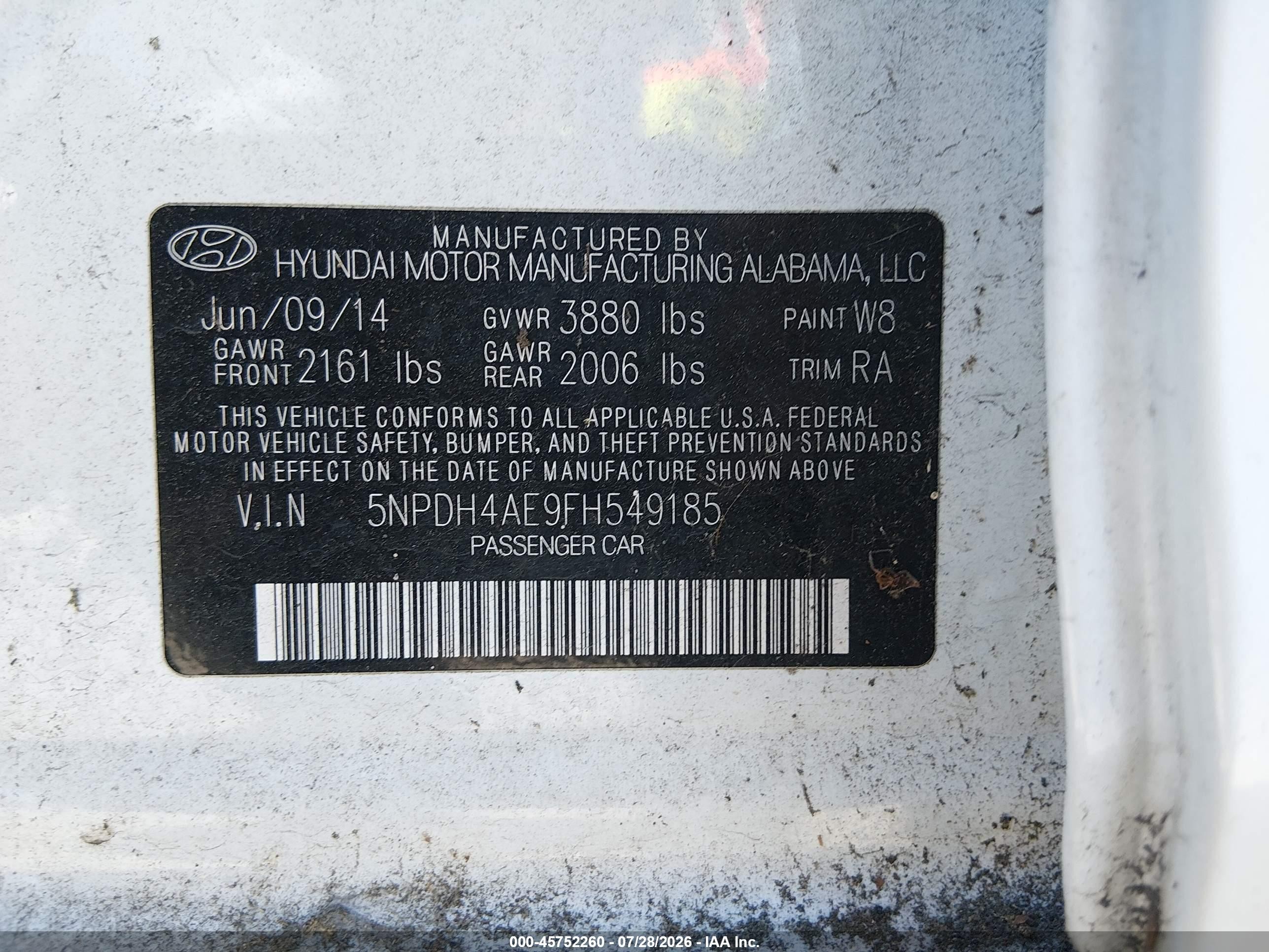 2015 Hyundai Elantra Se White vin: 5NPDH4AE9FH549185