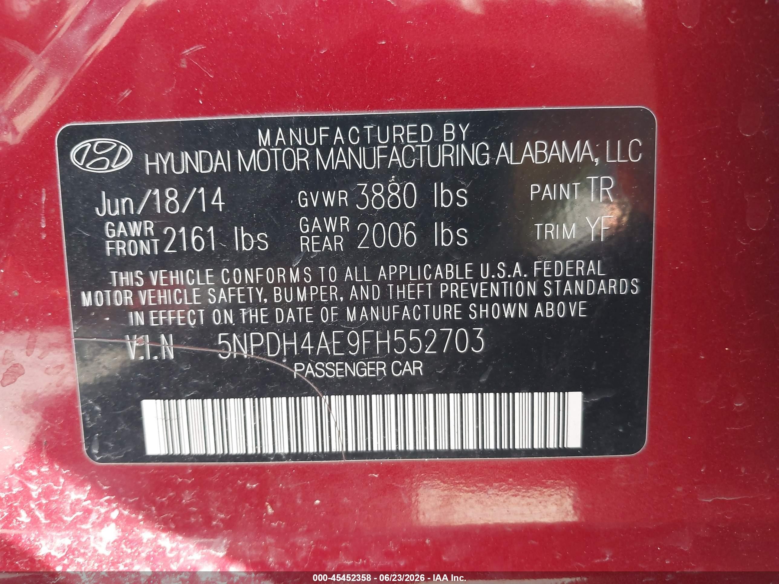 2015 Hyundai Elantra Se Red vin: 5NPDH4AE9FH552703