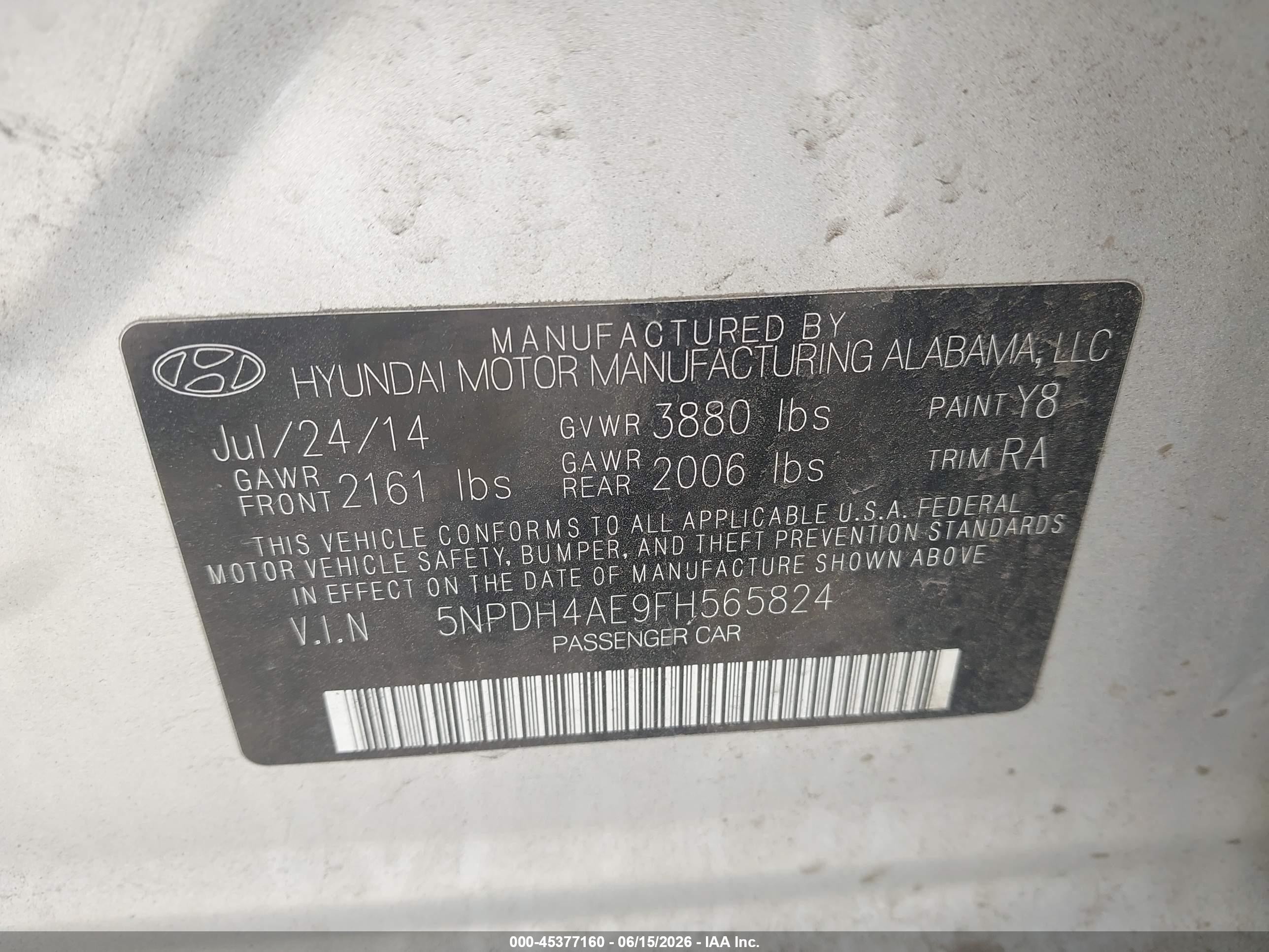 2015 Hyundai Elantra Se Silver vin: 5NPDH4AE9FH565824