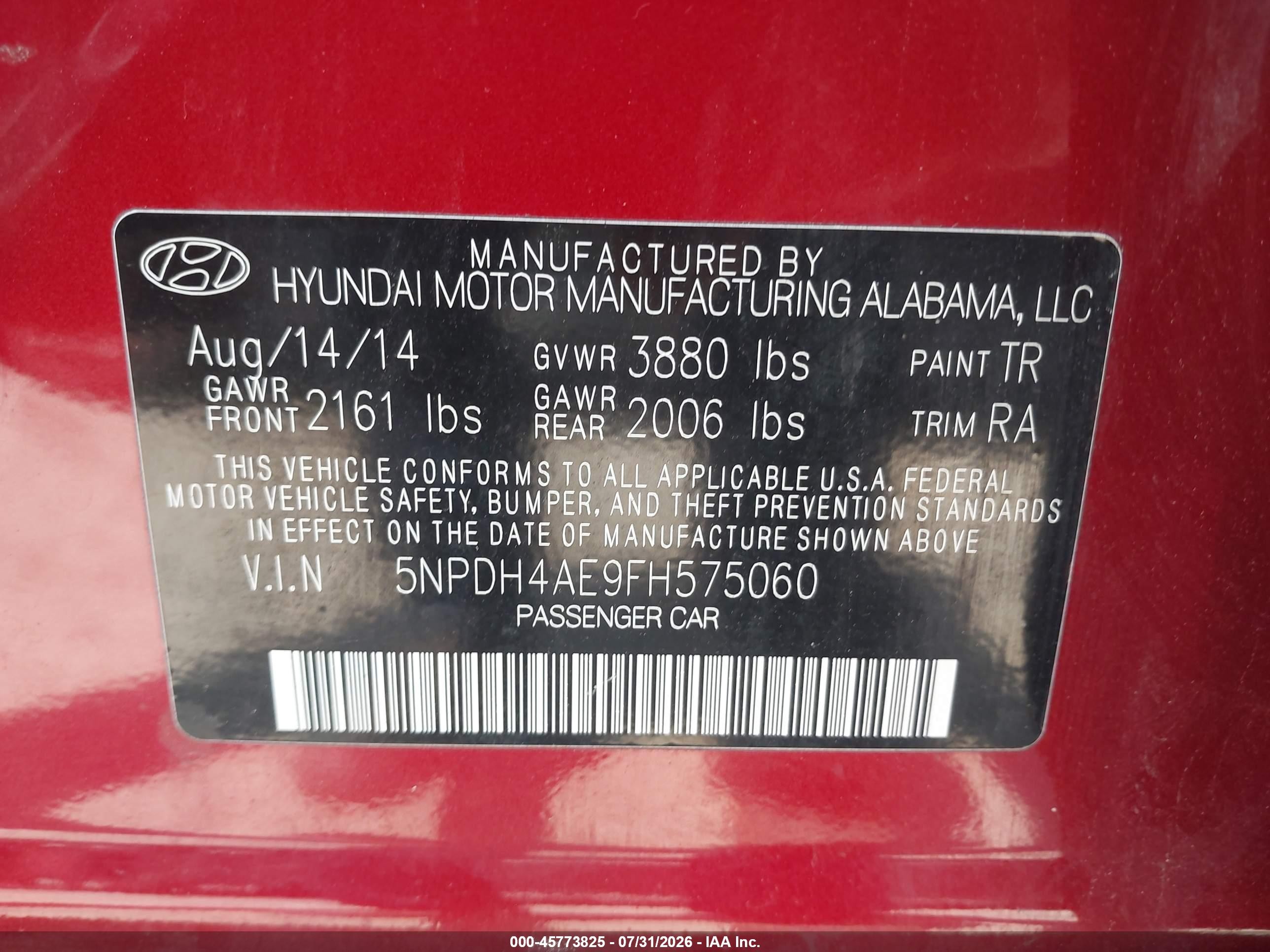 2015 Hyundai Elantra Se Red vin: 5NPDH4AE9FH575060