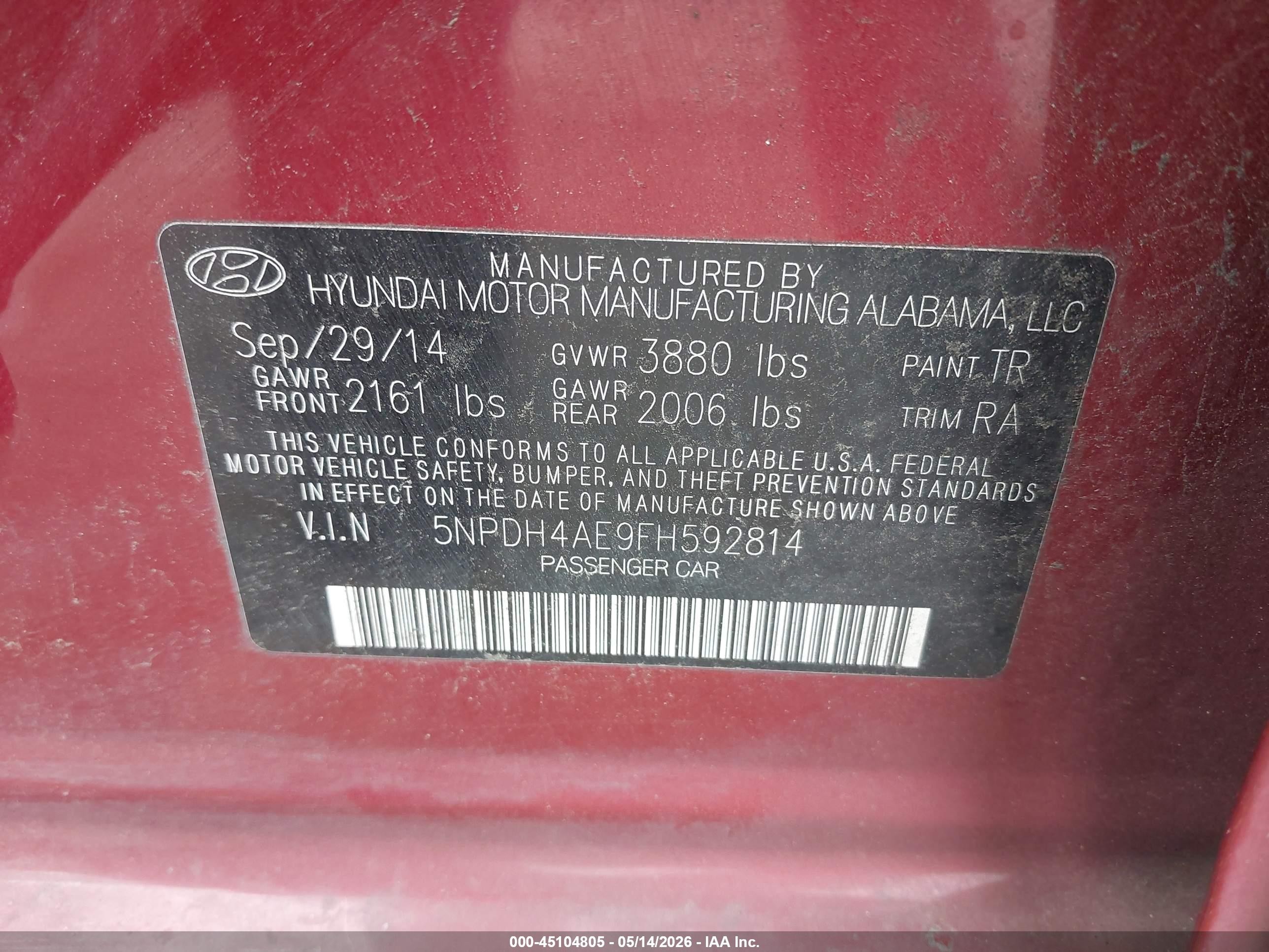 2015 Hyundai Elantra Se Красный vin: 5NPDH4AE9FH592814