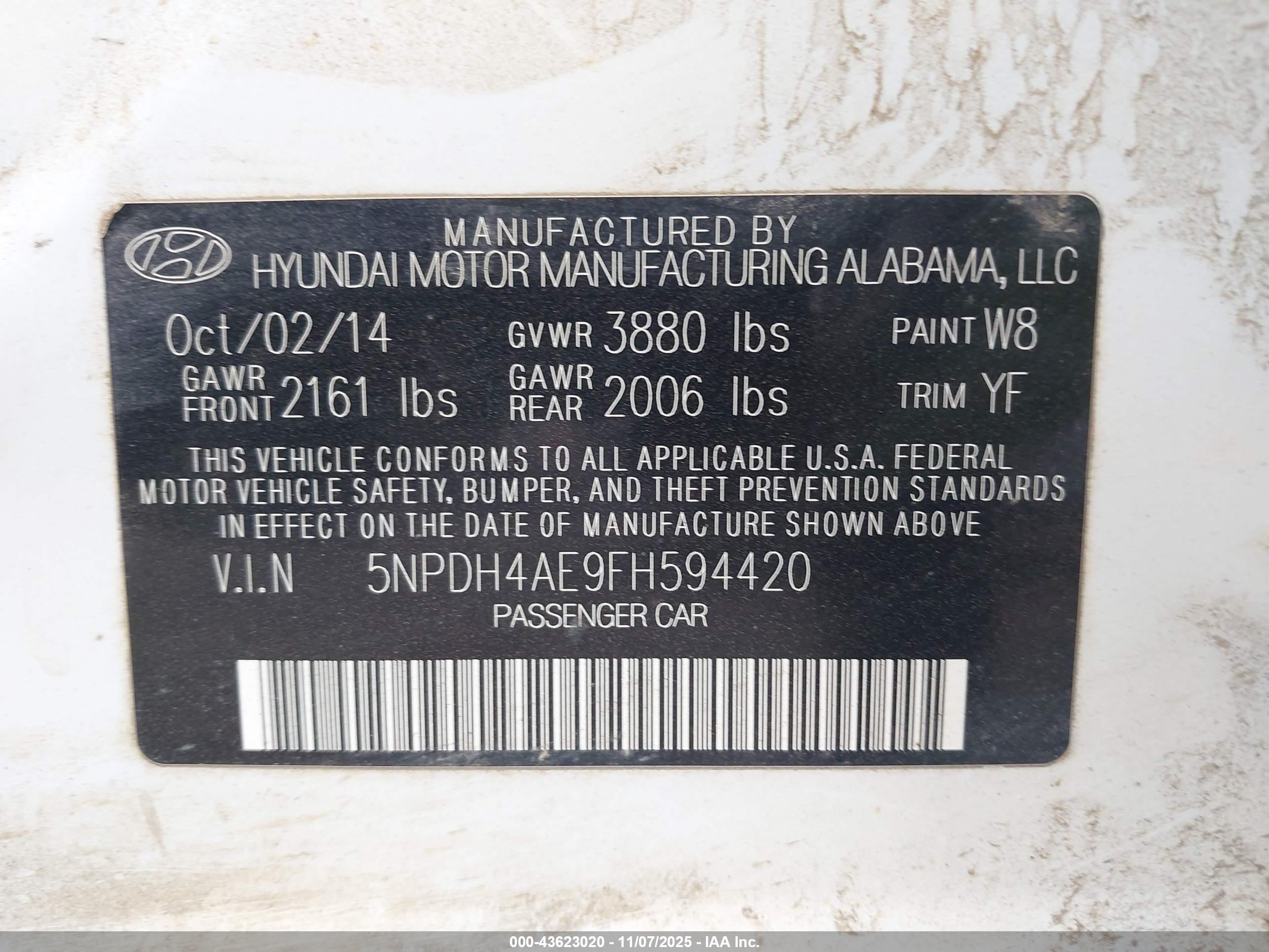 2015 Hyundai Elantra Limited White vin: 5NPDH4AE9FH594420
