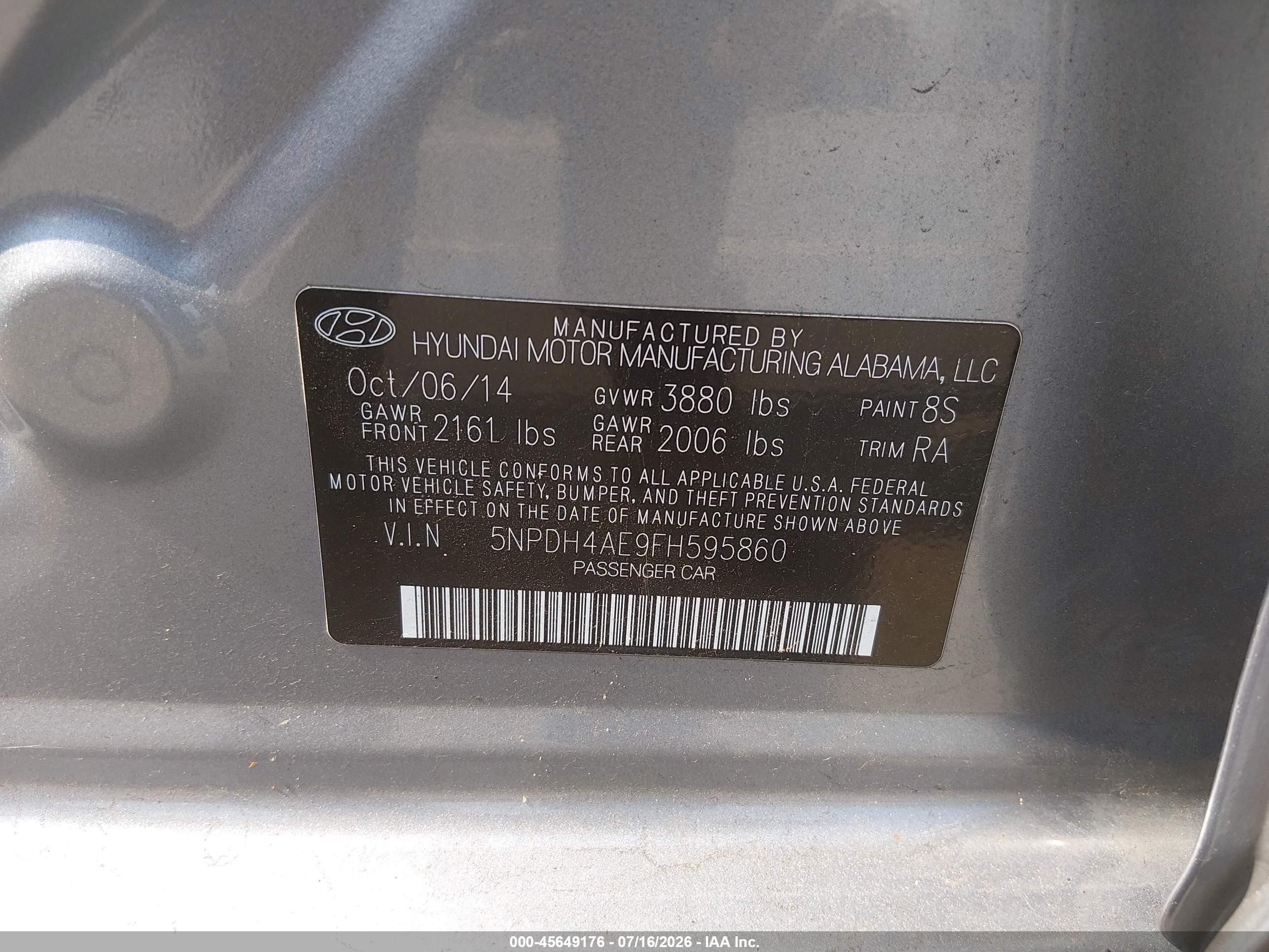 2015 Hyundai Elantra Se Silver vin: 5NPDH4AE9FH595860