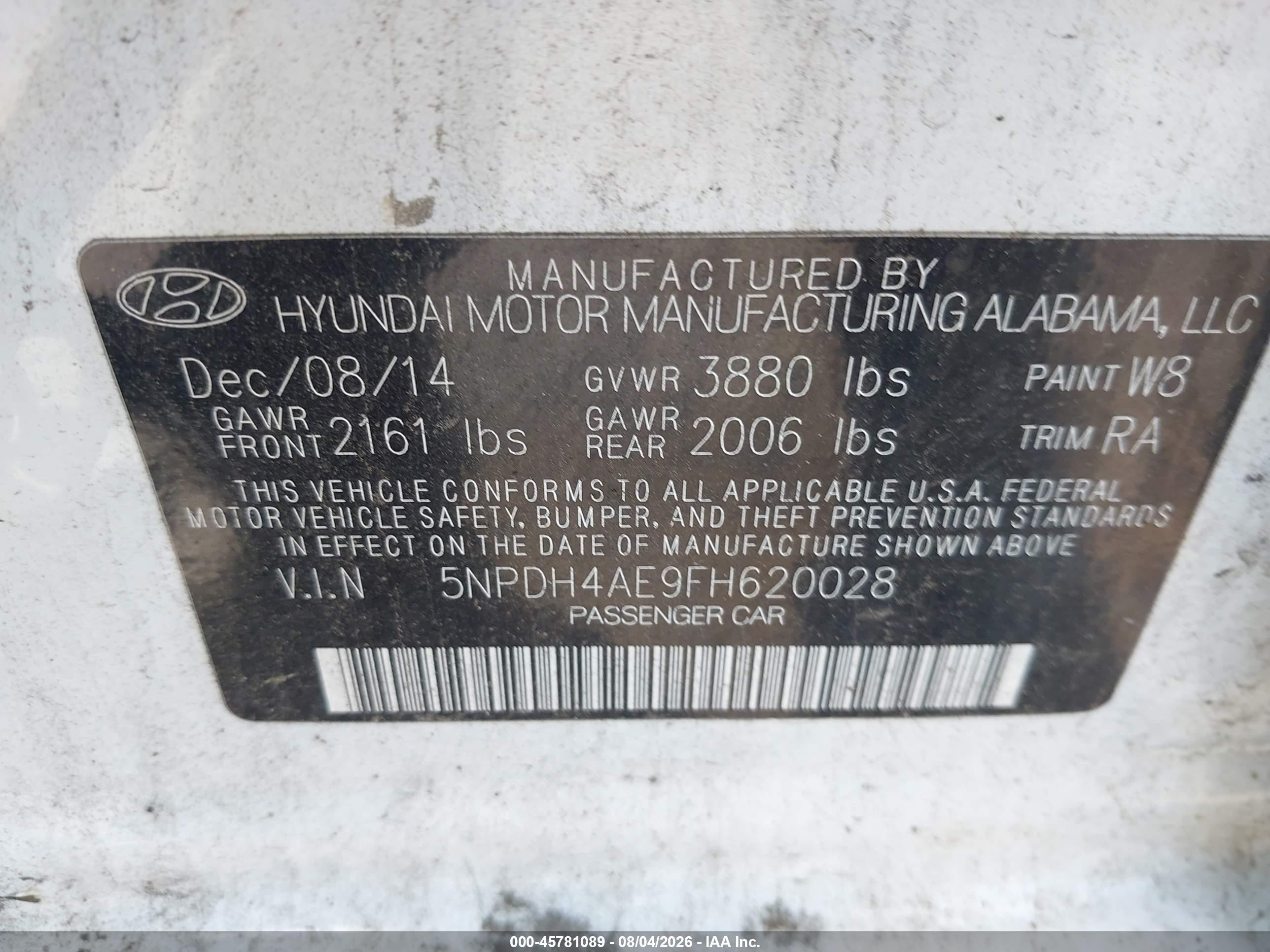 2015 Hyundai Elantra Se White vin: 5NPDH4AE9FH620028