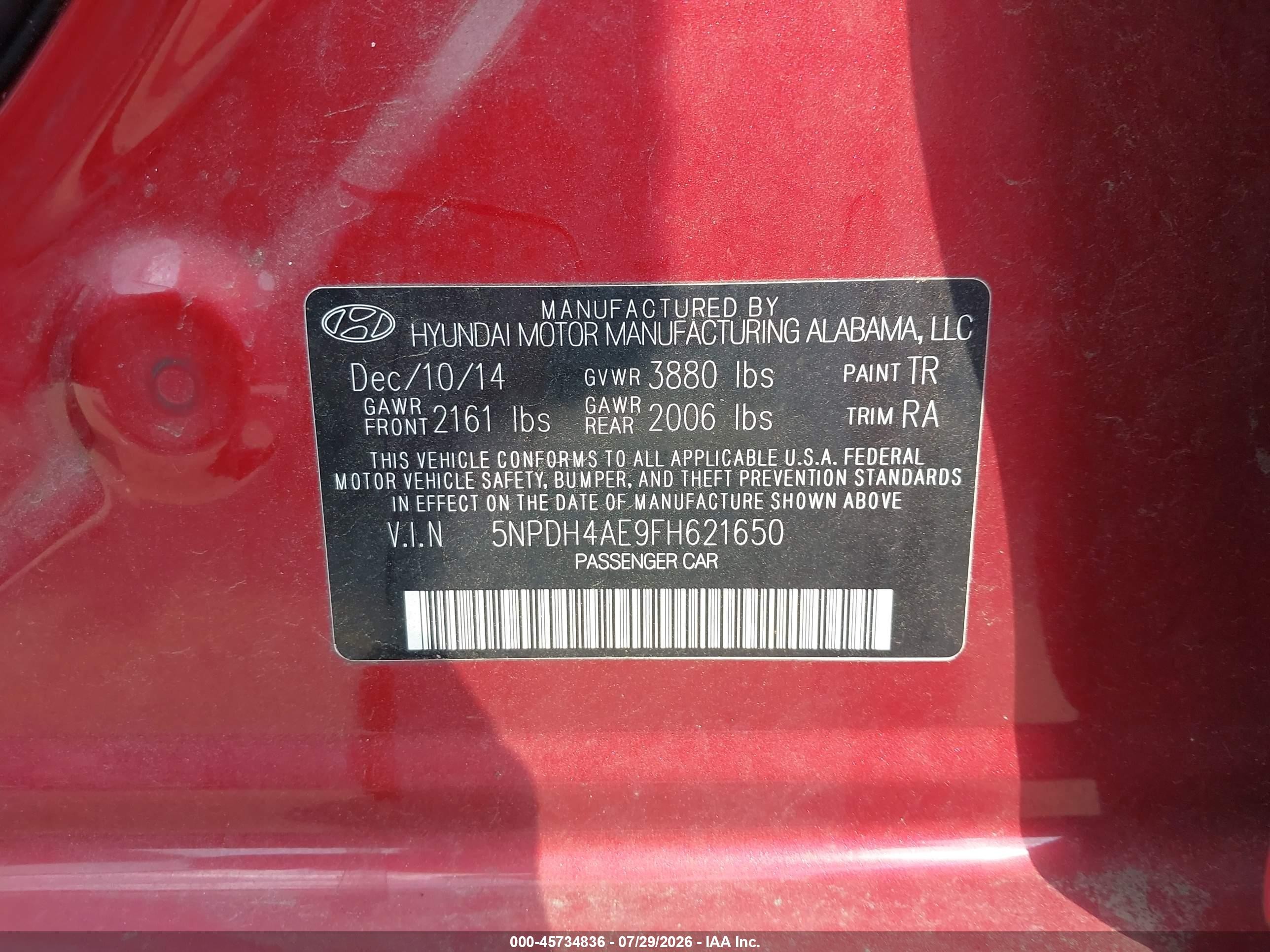2015 Hyundai Elantra Se Red vin: 5NPDH4AE9FH621650