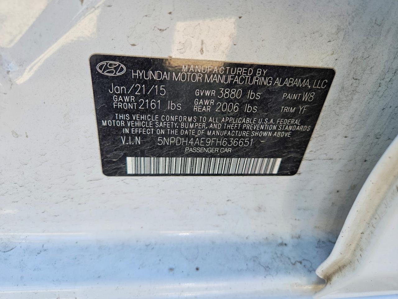 2015 Hyundai Elantra Se Белый vin: 5NPDH4AE9FH636651
