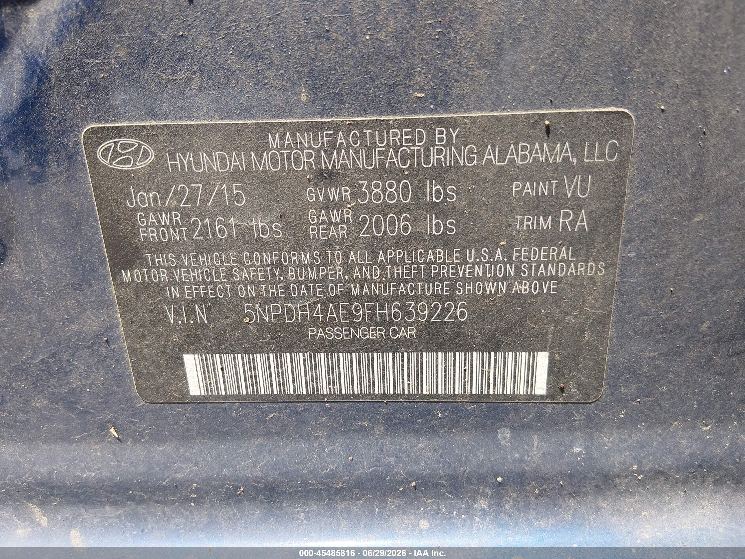2015 Hyundai Elantra Se Синий vin: 5NPDH4AE9FH639226